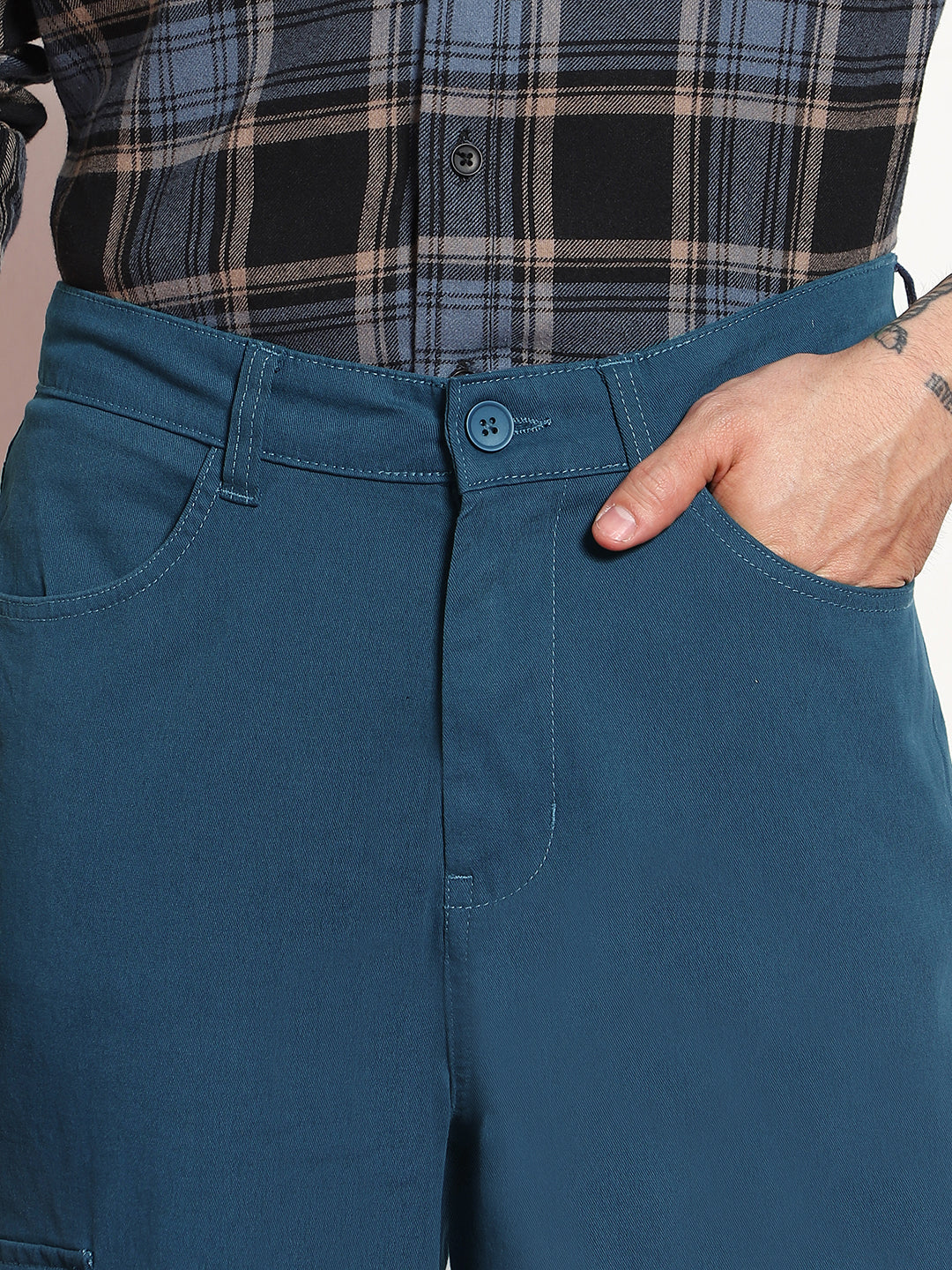 Men's Denim Blue Loose Baggy Fit Cargo Chino Pant with 8 Pockets Stretchable - Image 7