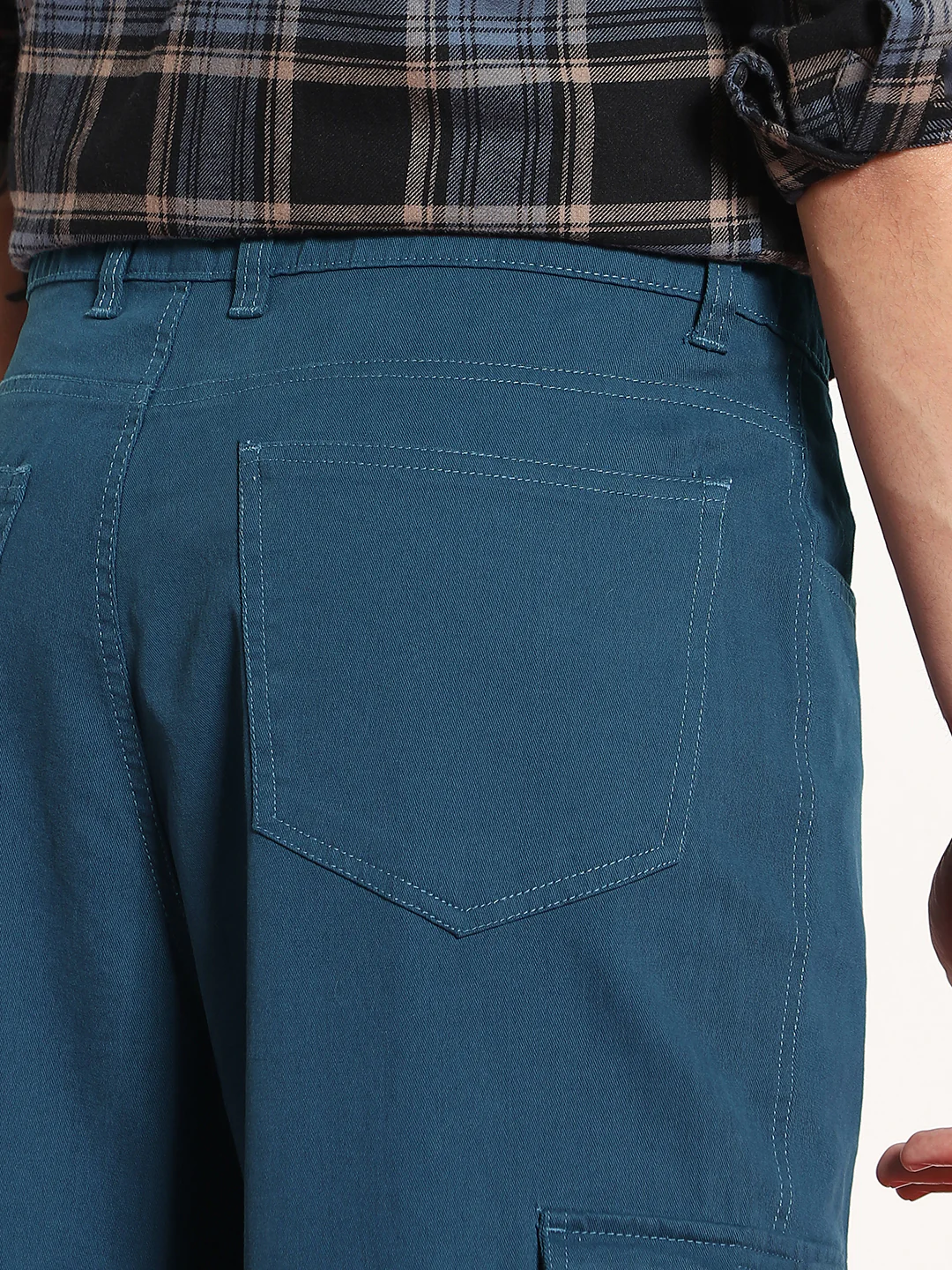 Men's Denim Blue Loose Baggy Fit Cargo Chino Pant with 8 Pockets Stretchable - Image 8