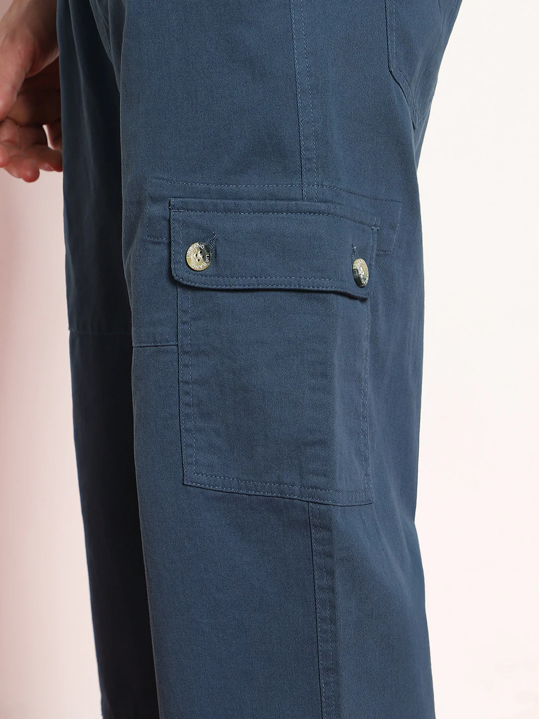 Men's Denim Blue Loose Baggy Fit Cargo Jogger Chino Pant with 6 Pockets Stretchable - Image 5