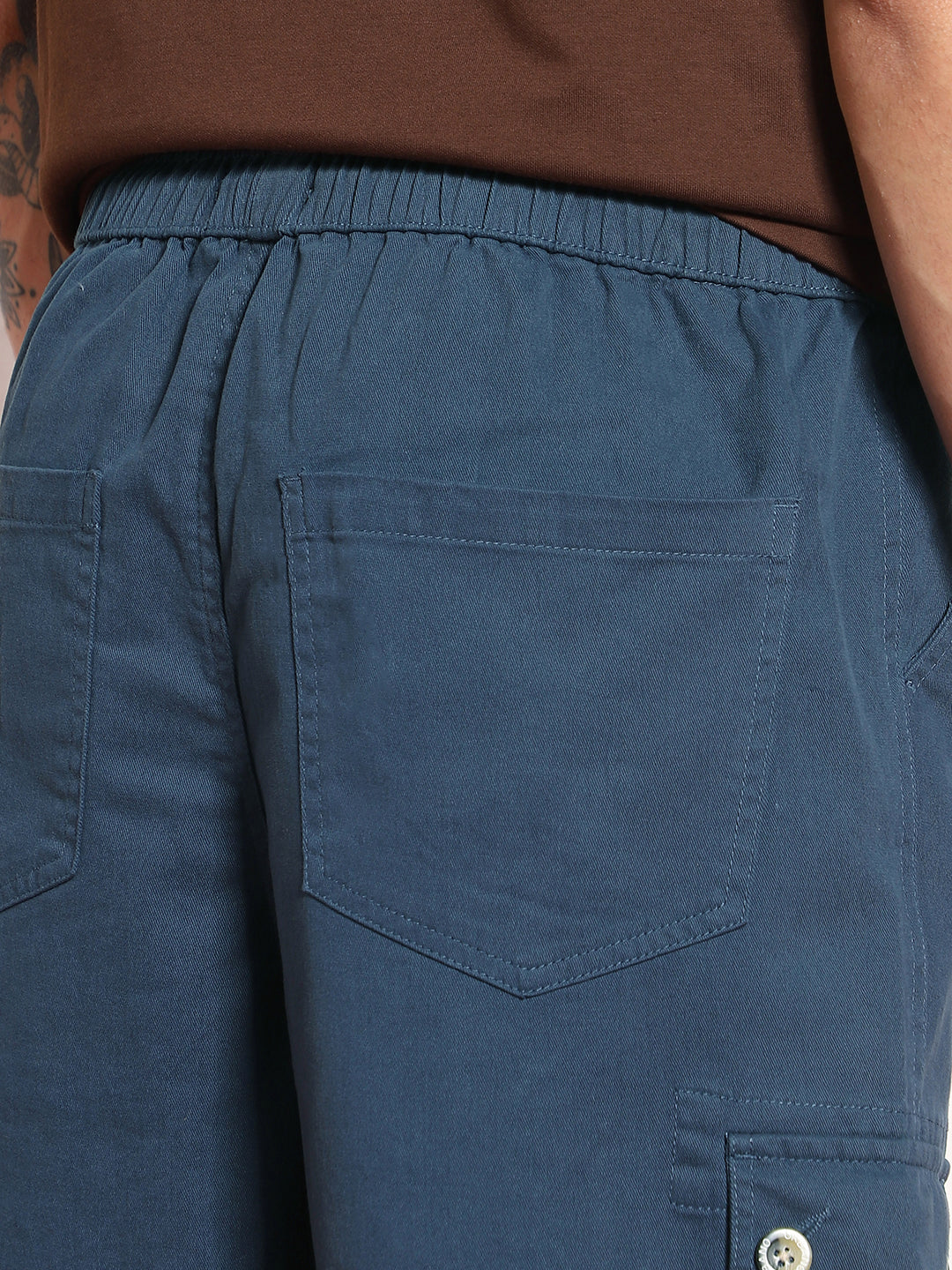 Men's Denim Blue Loose Baggy Fit Cargo Jogger Chino Pant with 6 Pockets Stretchable - Image 7