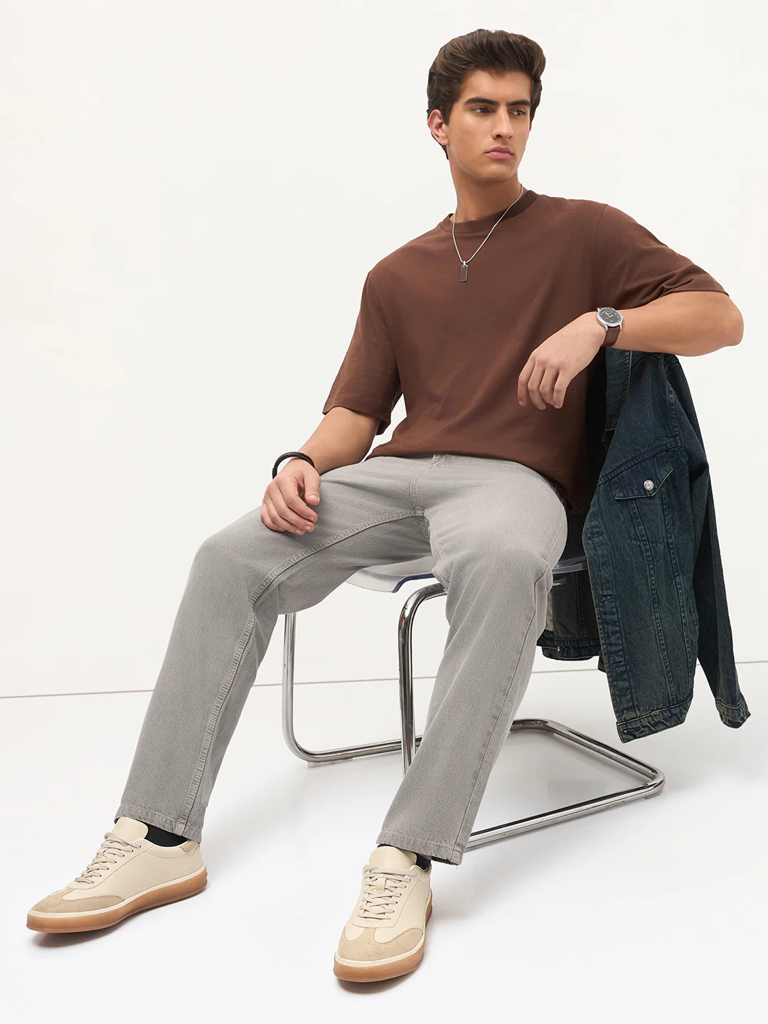 Men's Dusty Grey Loose Baggy Fit Washed Denim Jeans Non-Stretchable - Image 4