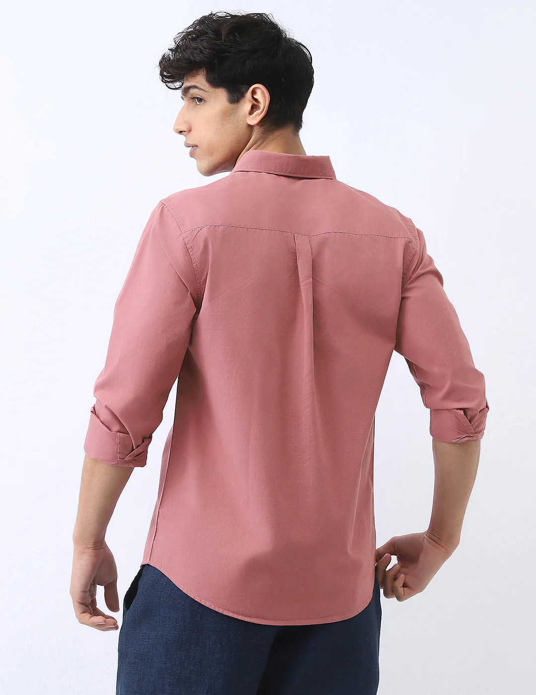 Men's Dusty Pink Cotton Full Sleeve Regular Fit Casual Solid Shirt - Image 3