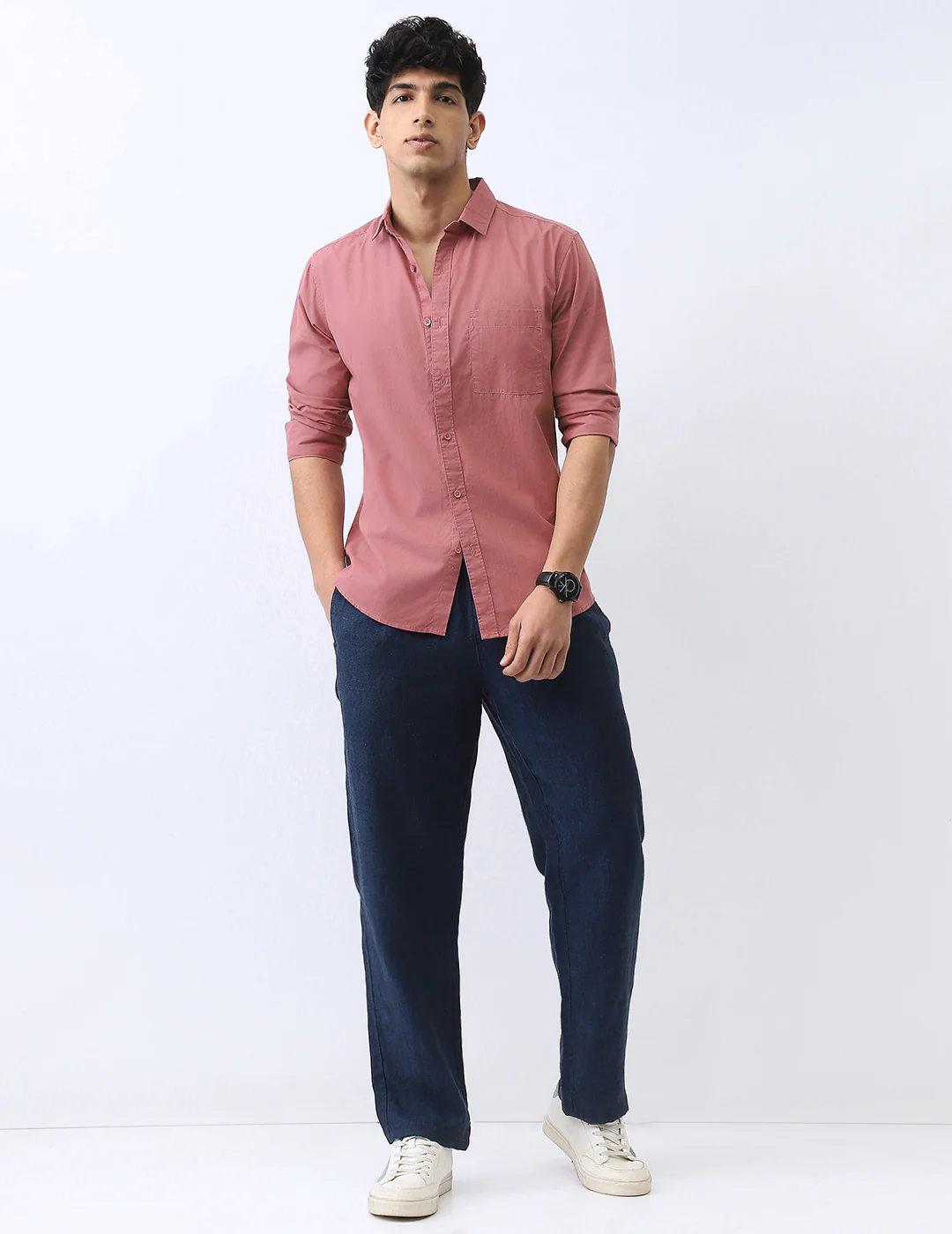 Men's Dusty Pink Cotton Full Sleeve Regular Fit Casual Solid Shirt - Image 4