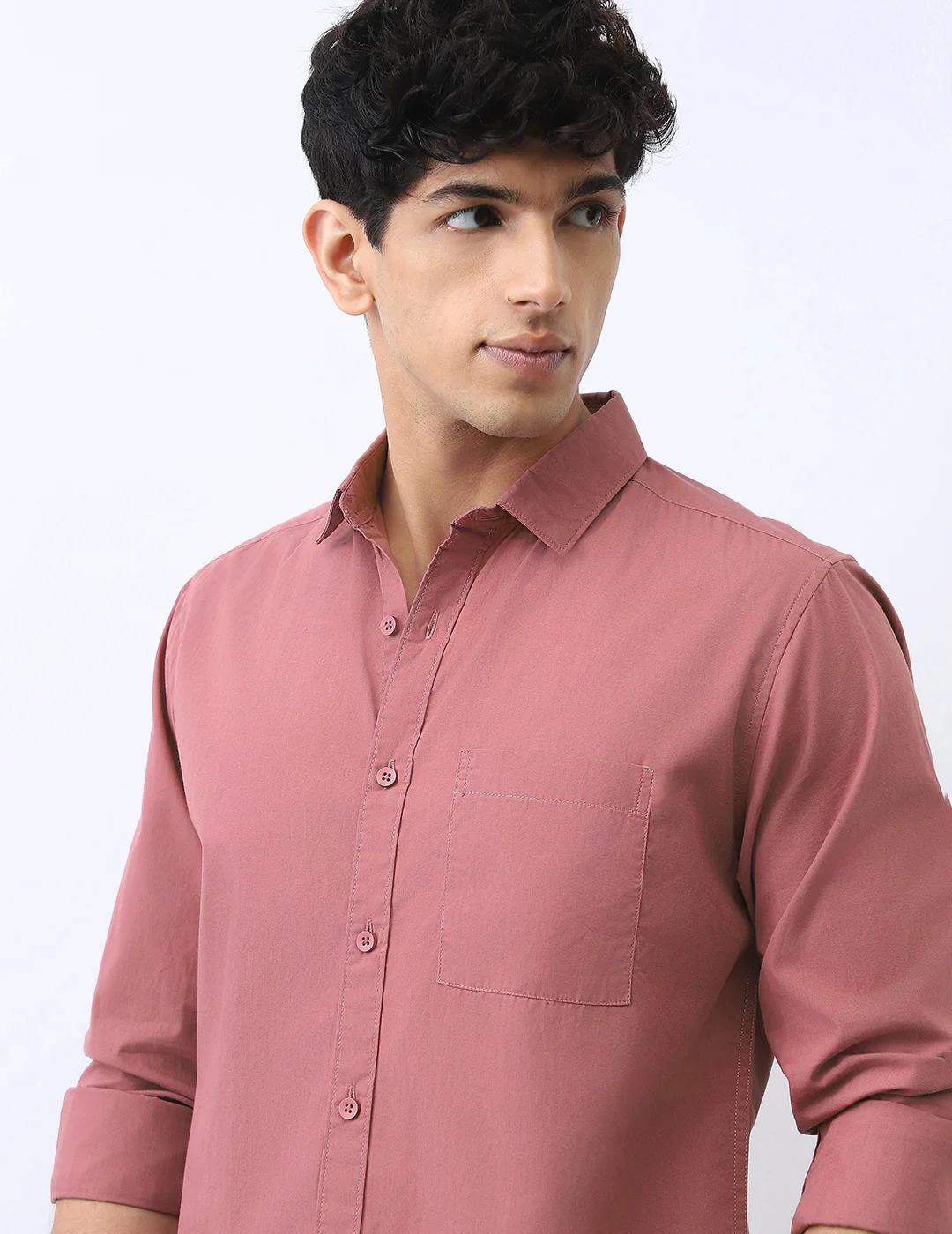 Men's Dusty Pink Cotton Full Sleeve Regular Fit Casual Solid Shirt - Image 5