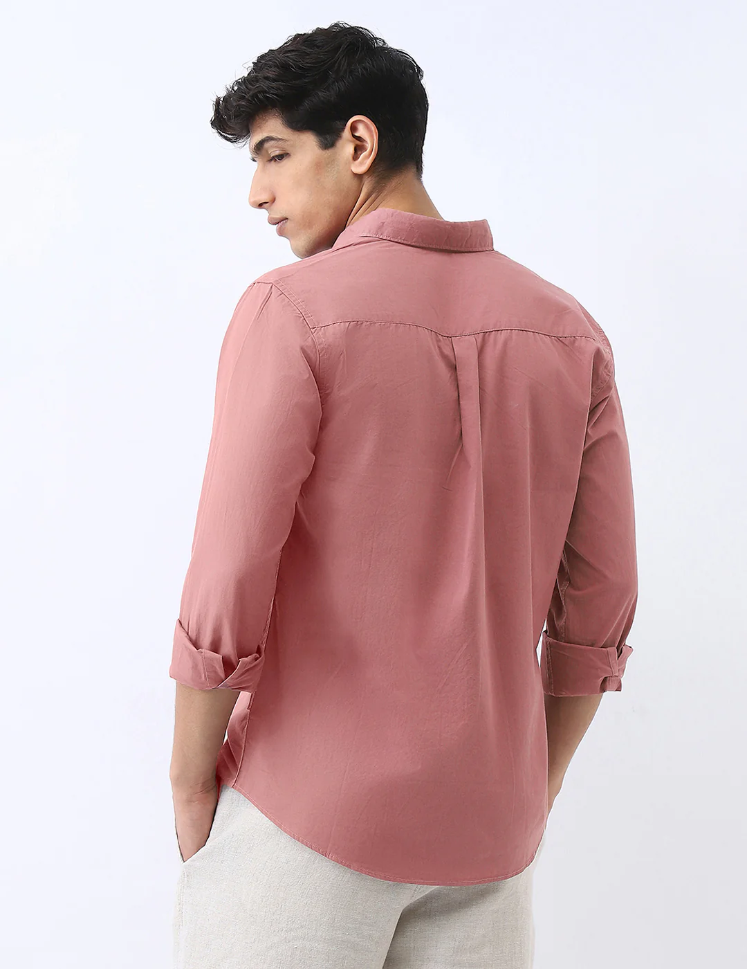 Men's Dusty Pink Cotton Full Sleeve Regular Fit Casual Solid Shirt - Image 3