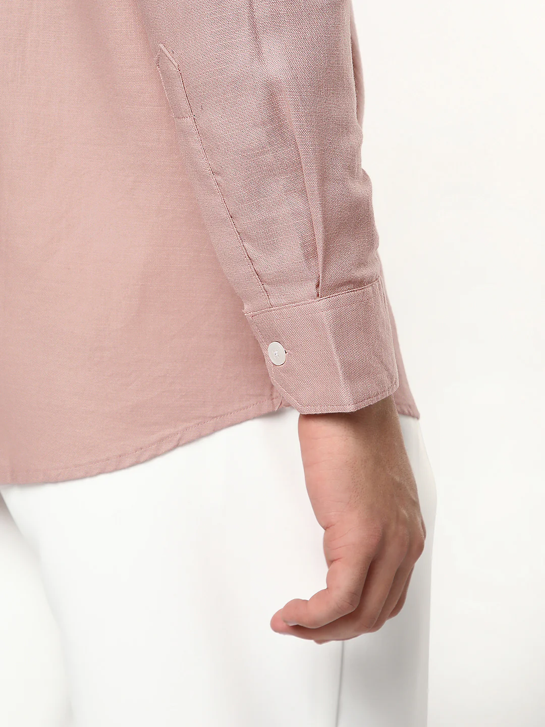 Men's Dusty Pink Linen Blend Full Sleeve Relaxed Fit Casual Solid Shirt - Image 5
