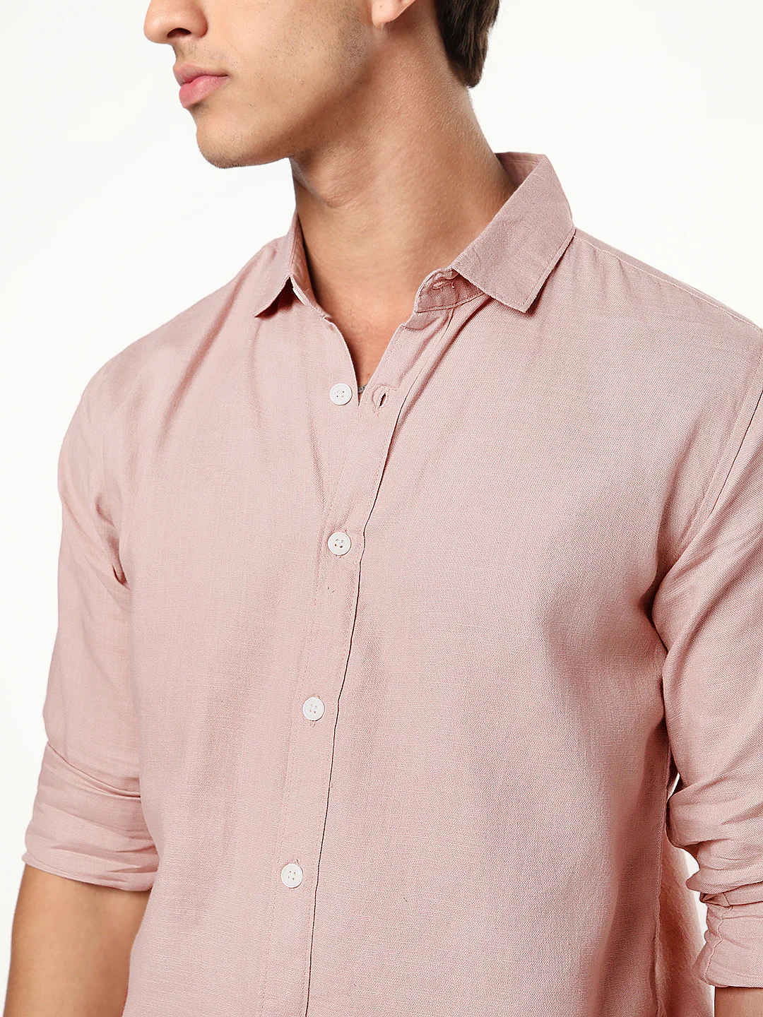 Men's Dusty Pink Linen Blend Full Sleeve Relaxed Fit Casual Solid Shirt - Image 6
