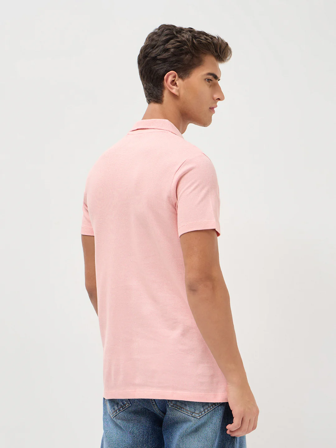 Men's Dusty Pink Solid Regular Fit Half Sleeve Cotton Polo T-Shirt - Image 3