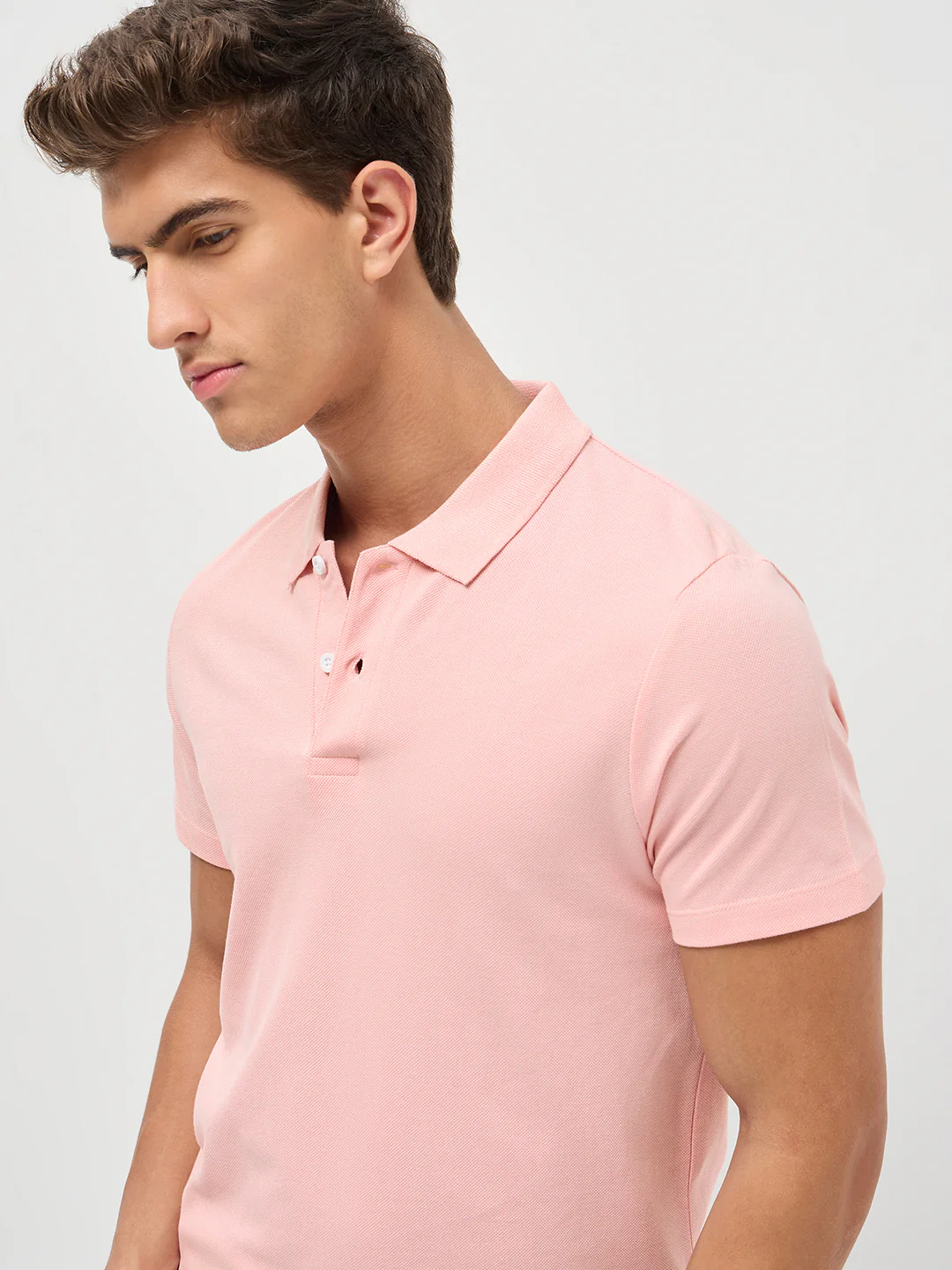 Men's Dusty Pink Solid Regular Fit Half Sleeve Cotton Polo T-Shirt - Image 5