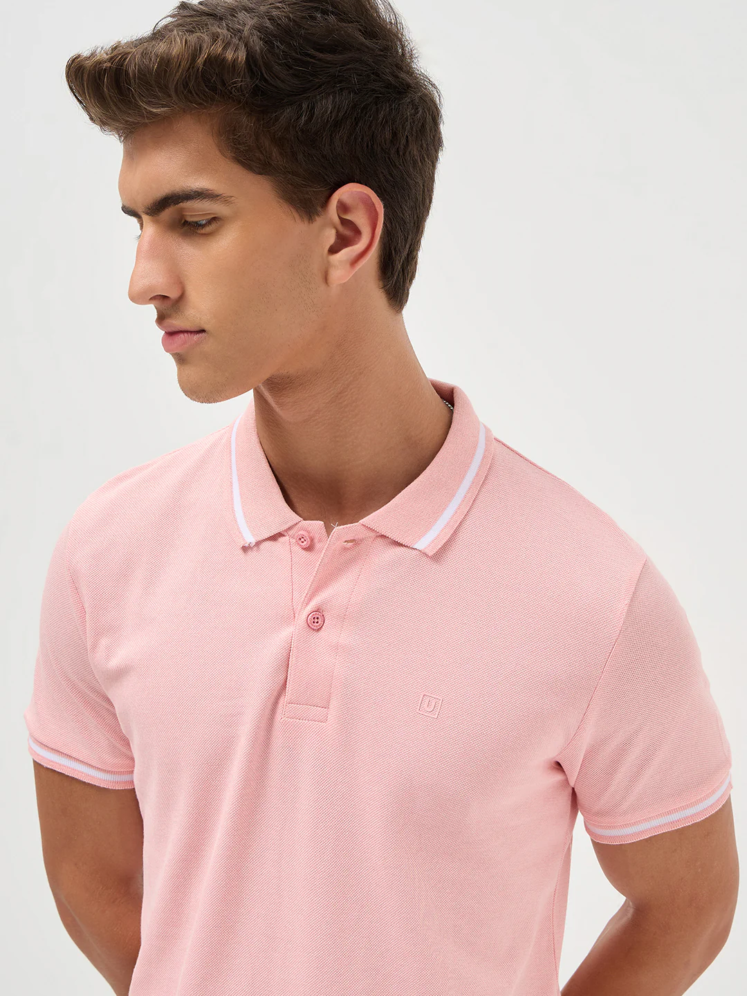 Men's Dusty Pink Solid Regular Fit Half Sleeve Cotton Polo T-Shirt - Image 5