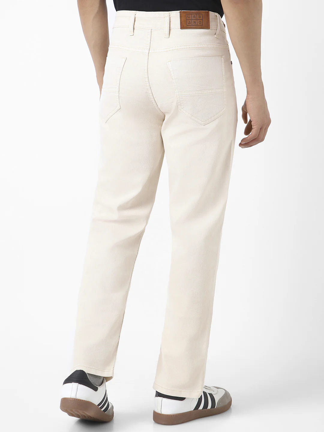 Men's Ecru Straight Fit Washed Jeans Stretchable - Image 3