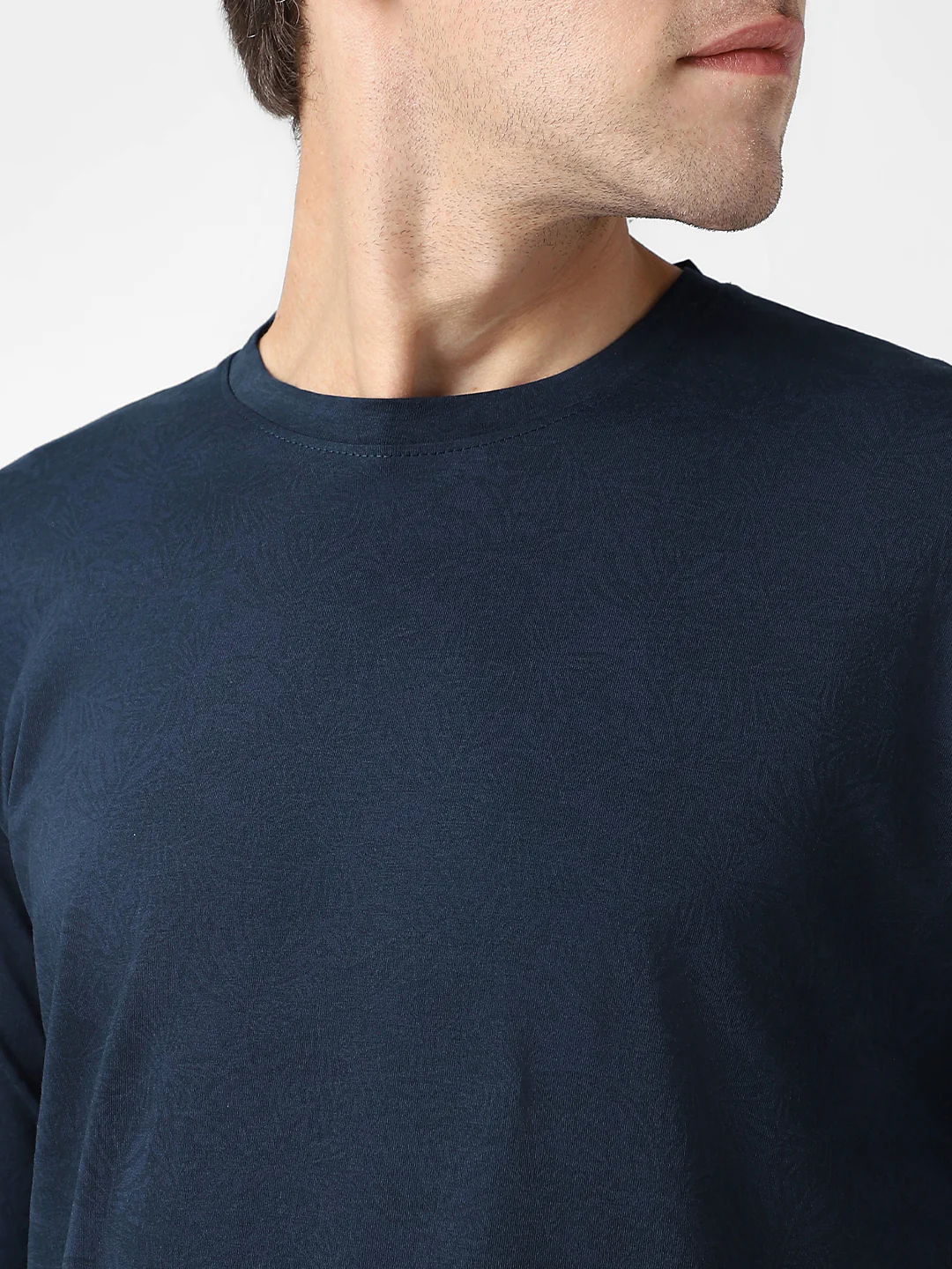 Men's Estate Blue Printed Full Sleeve Slim Fit Cotton T-Shirt - Image 6