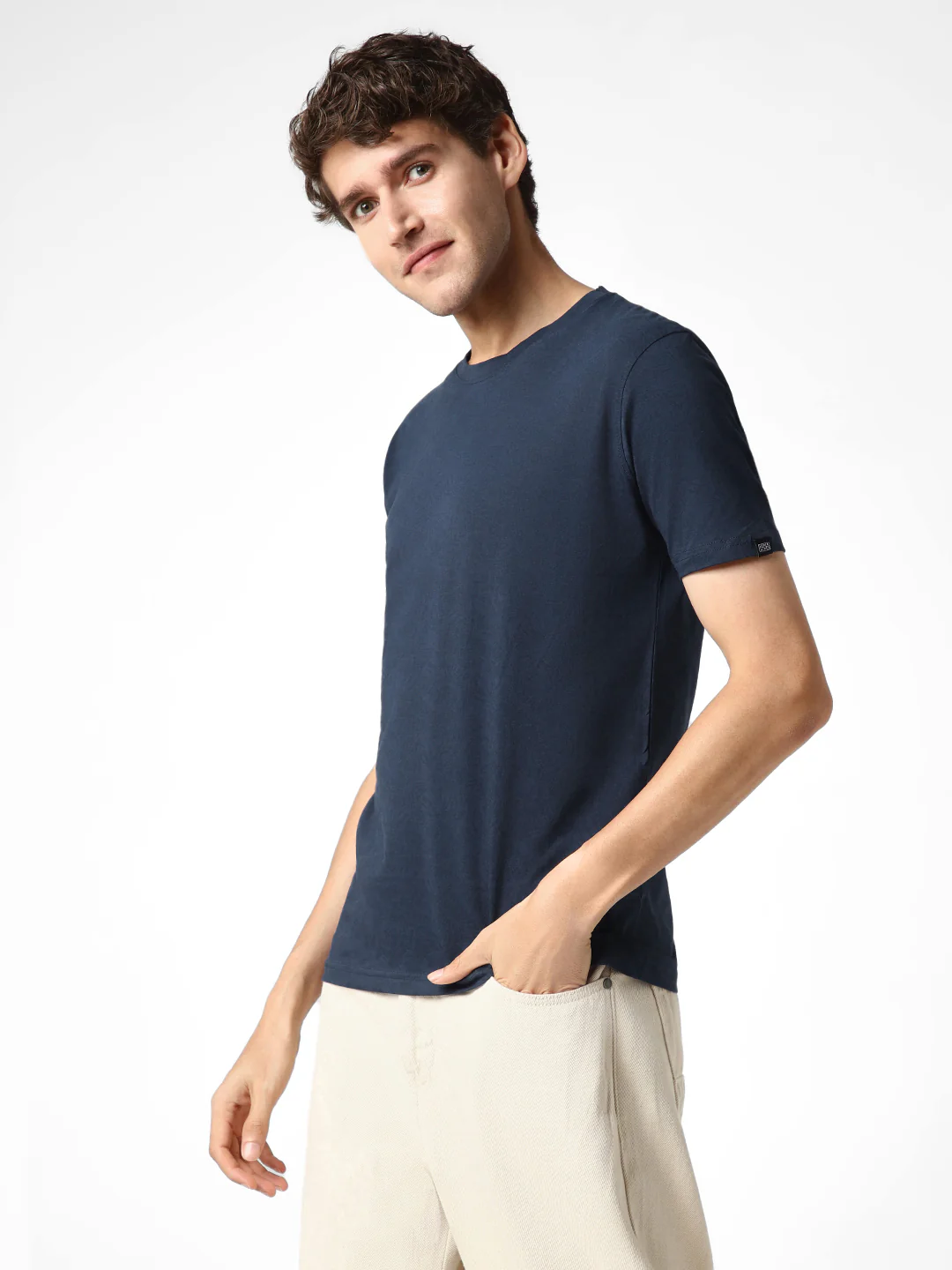 Men's Estate Blue Printed Half Sleeve Slim Fit Cotton T-Shirt - Image 3