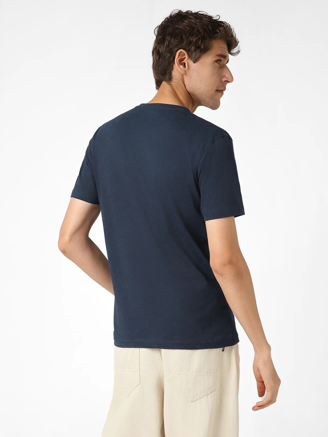 Men's Estate Blue Printed Half Sleeve Slim Fit Cotton T-Shirt - Image 4