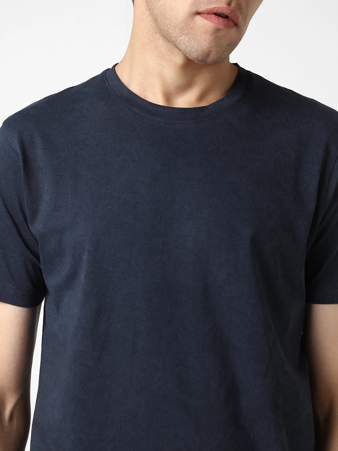 Men's Estate Blue Printed Half Sleeve Slim Fit Cotton T-Shirt - Image 6