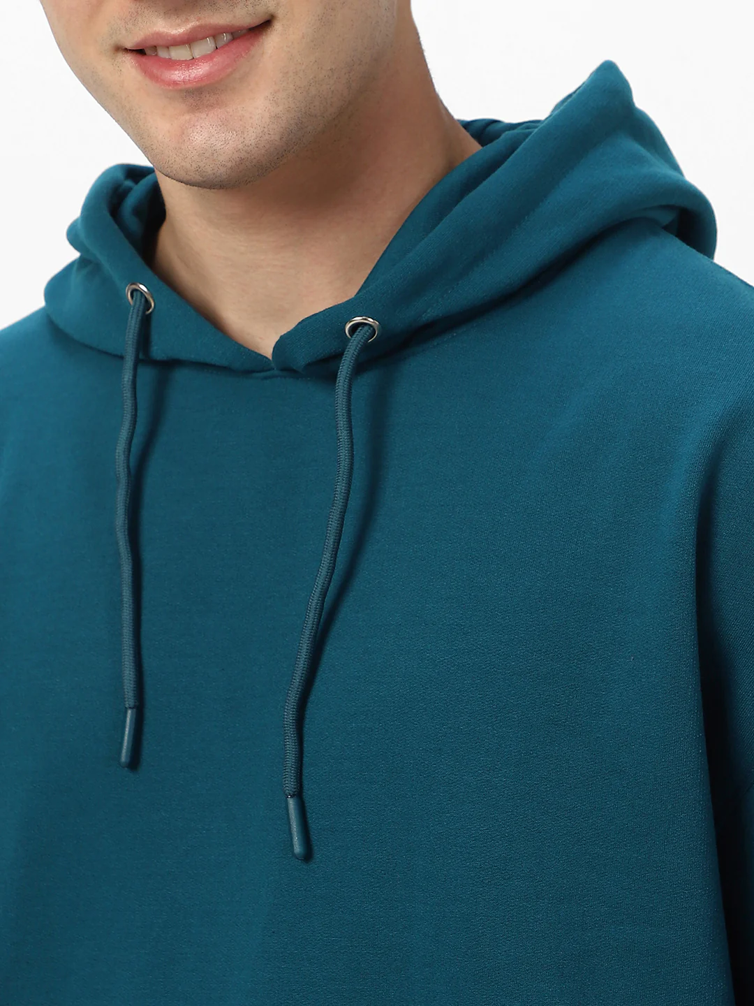 Men's Fog Teal Green Cotton Solid Oversized Hooded Neck Sweatshirt - Image 6