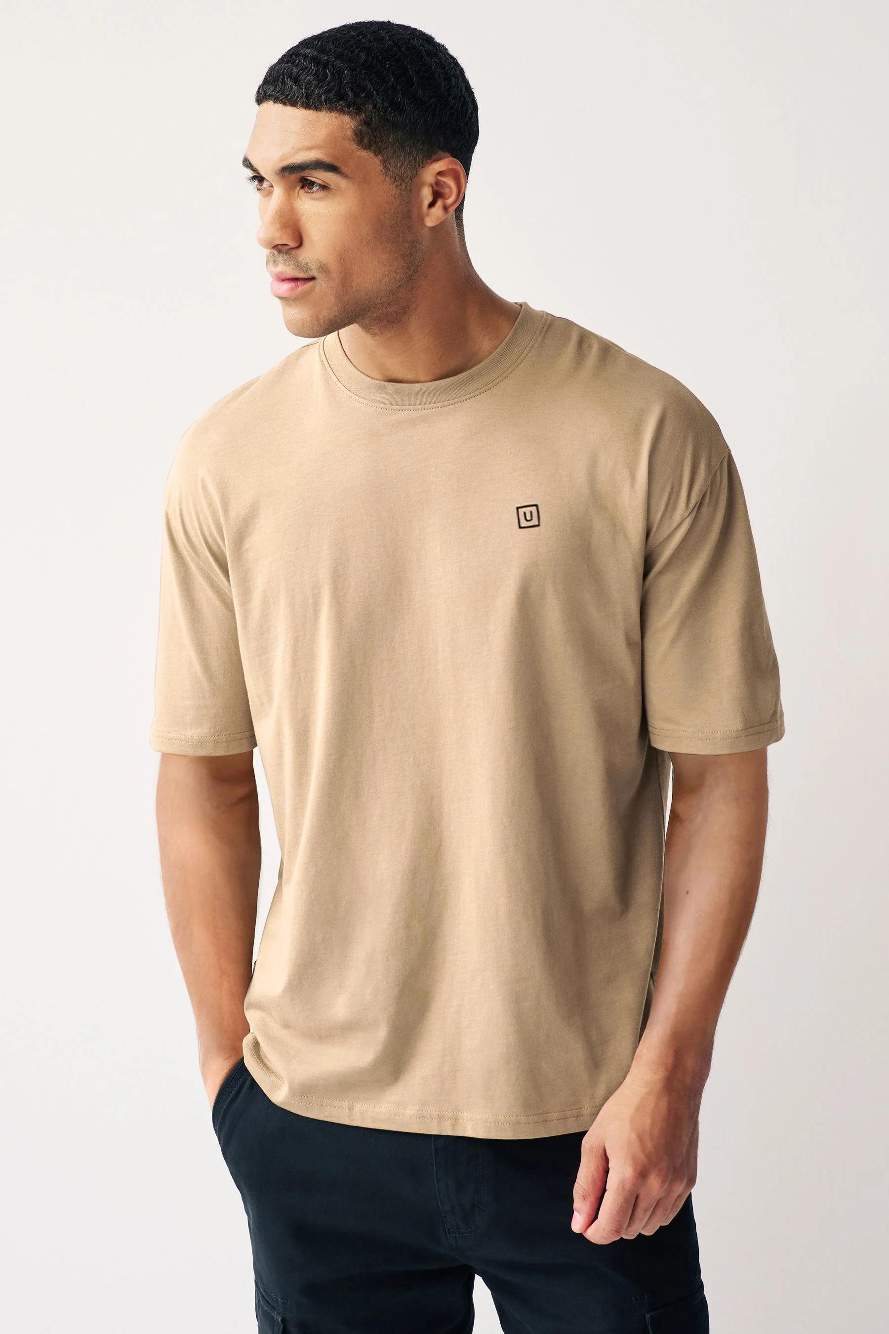Men's Ginger Brown Solid Round Neck Oversized Half Sleeve Cotton T-Shirt - Image 2