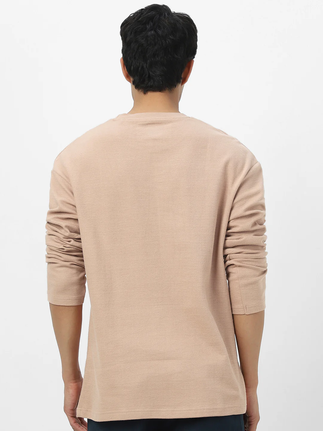 Men's Ginger Root Textured Round Neck Oversized Full Sleeve Cotton T-Shirt - Image 6