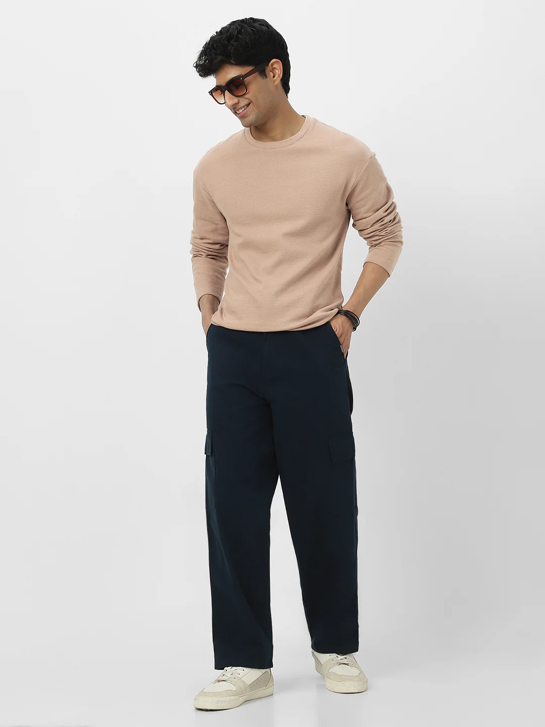 Men's Ginger Root Textured Round Neck Oversized Full Sleeve Cotton T-Shirt - Image 7