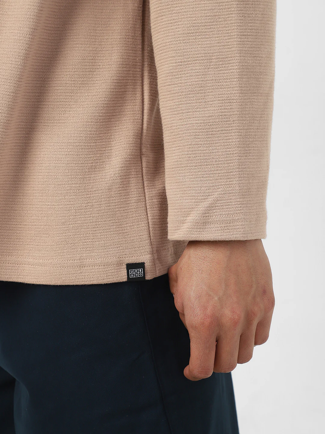 Men's Ginger Root Textured Round Neck Oversized Full Sleeve Cotton T-Shirt - Image 8