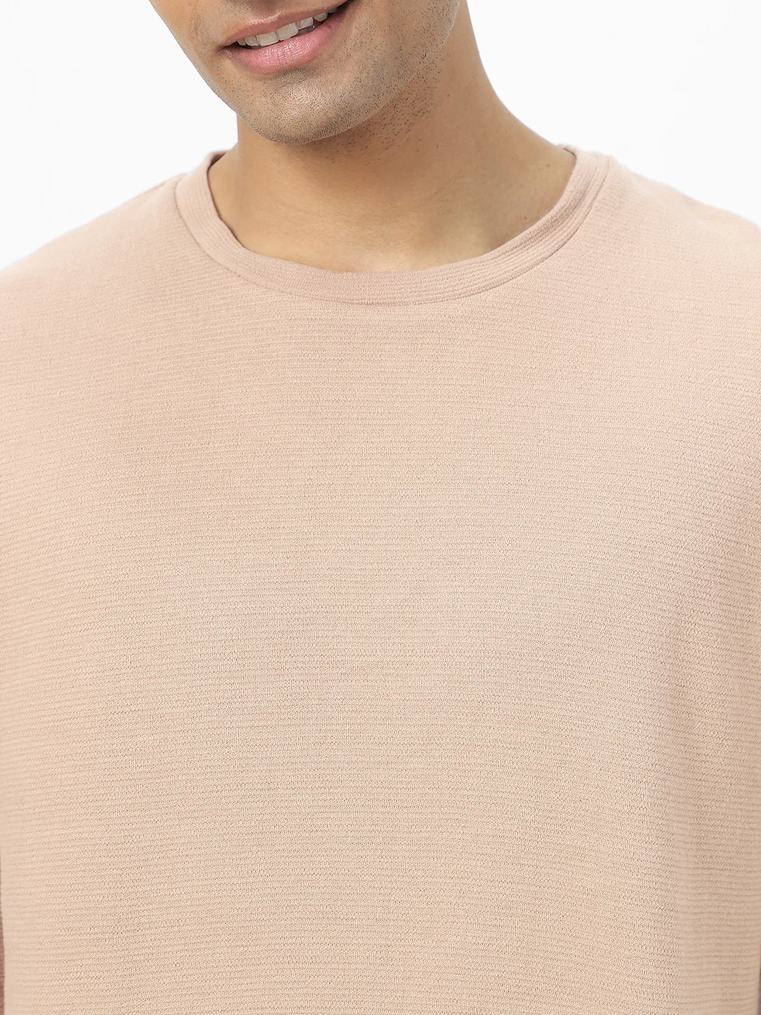Men's Ginger Root Textured Round Neck Oversized Half Sleeve Cotton T-Shirt - Image 3