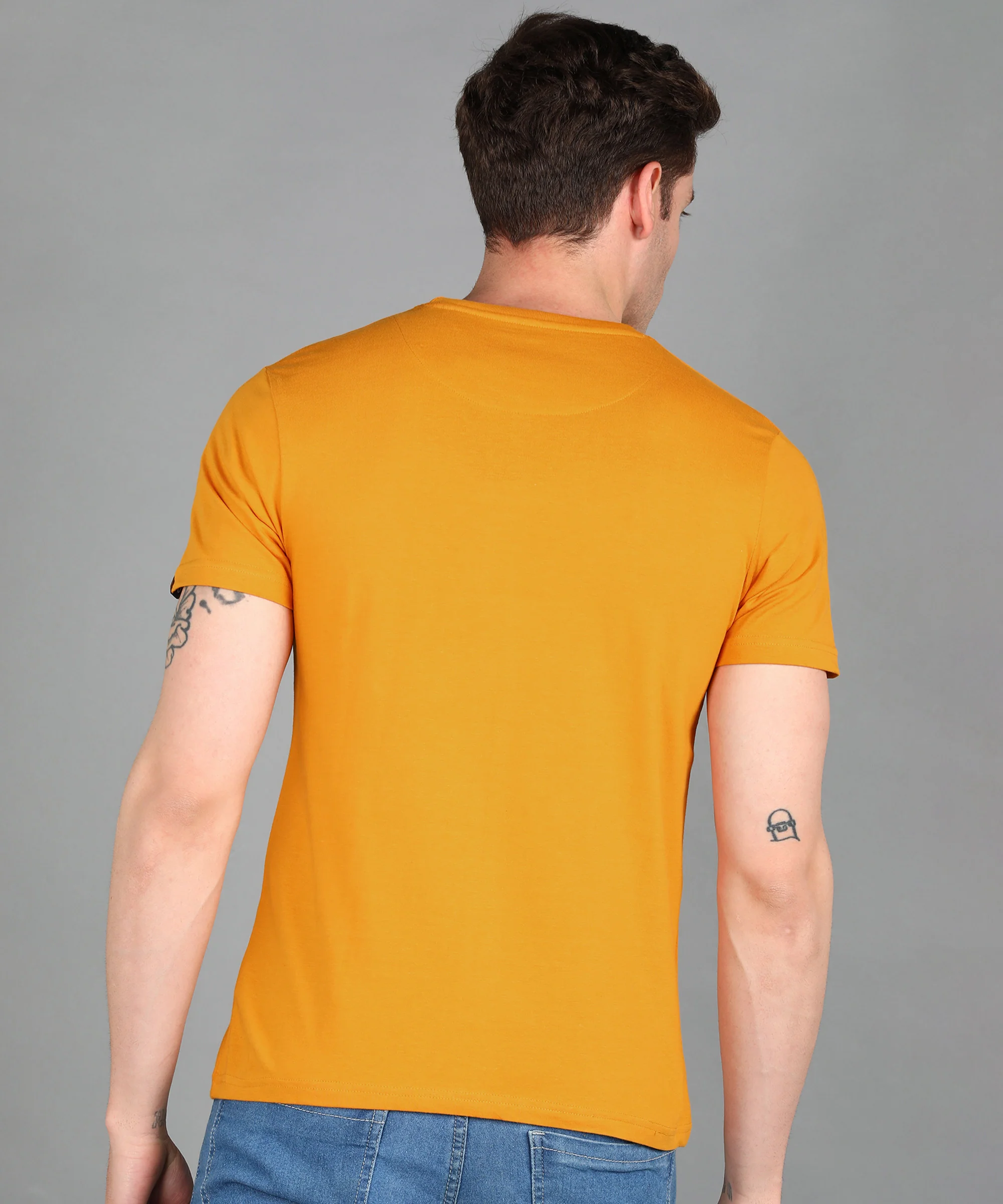 Urbano Fashion Men's Gold Graphic Printed Round Neck Half Sleeve Slim Fit Cotton T-Shirt - Image 3