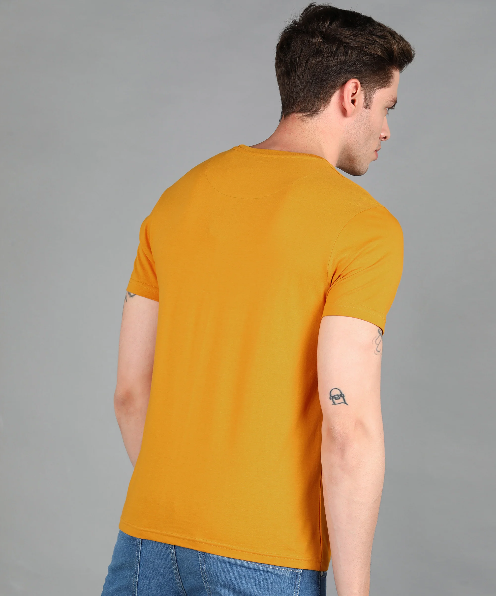 Urbano Fashion Men's Gold Graphic Printed Round Neck Half Sleeve Slim Fit Cotton T-Shirt - Image 3