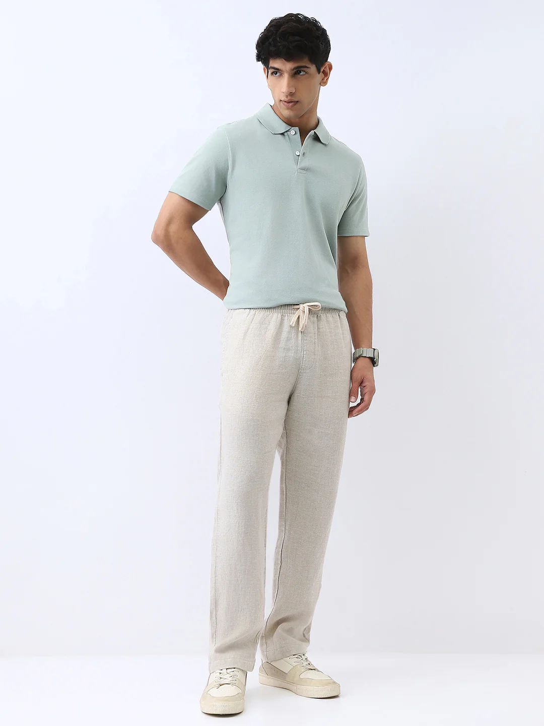 Men's Granite Green Solid Regular Fit Half Sleeve Cotton Polo T-Shirt - Image 4