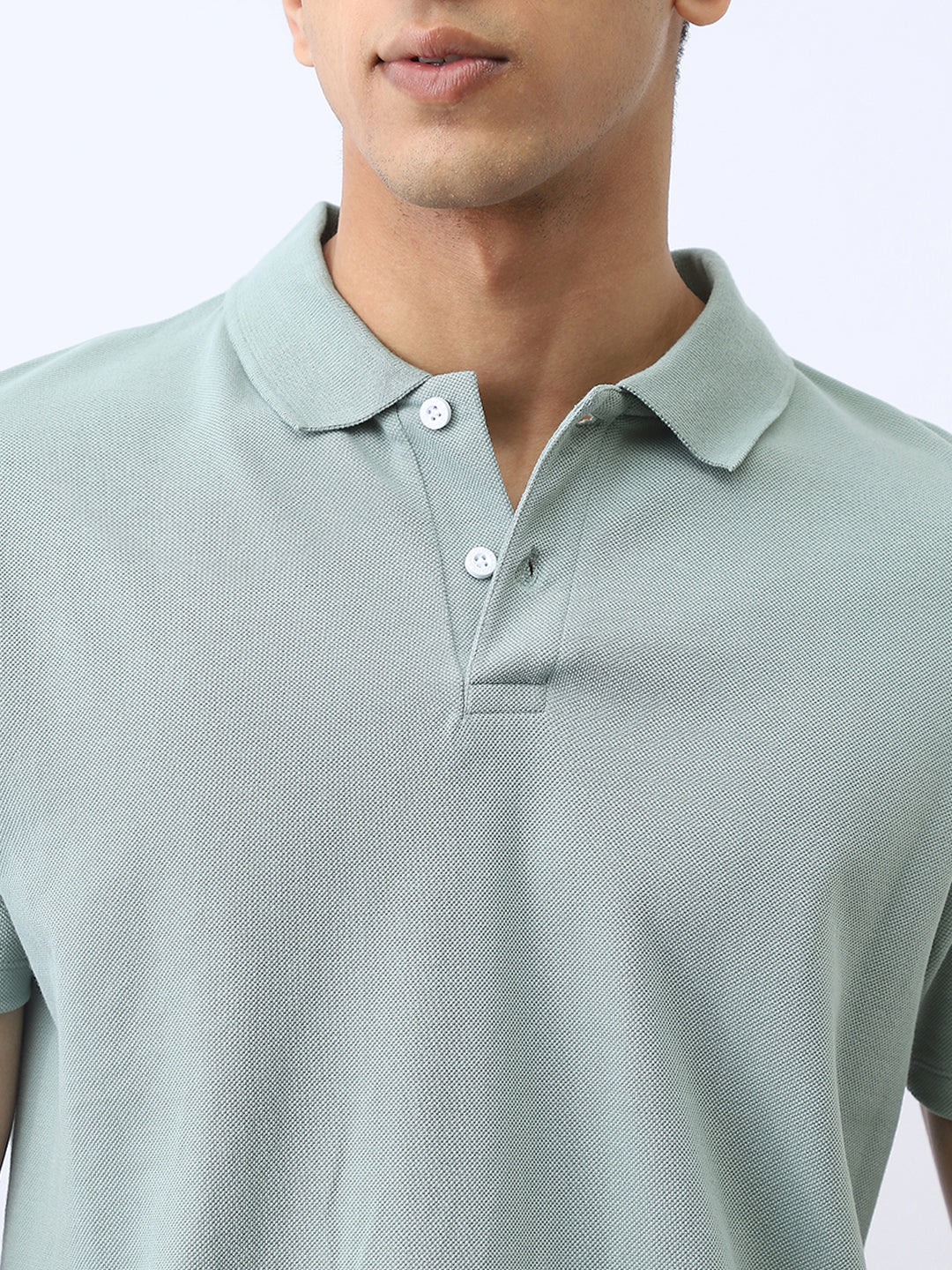 Men's Granite Green Solid Regular Fit Half Sleeve Cotton Polo T-Shirt - Image 5