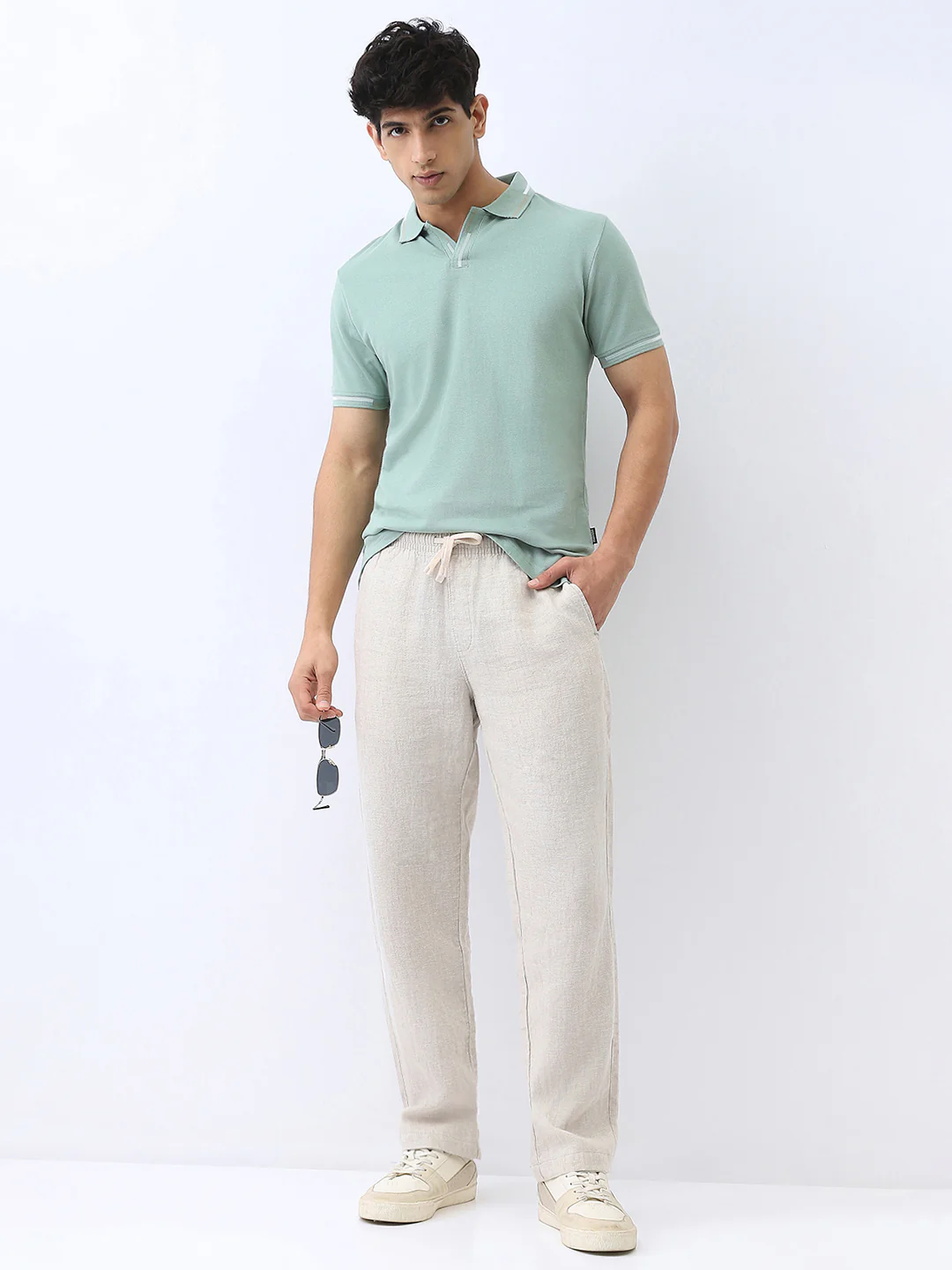 Men's Granite Green Solid Regular Fit Half Sleeve Cotton Polo T-Shirt - Image 4