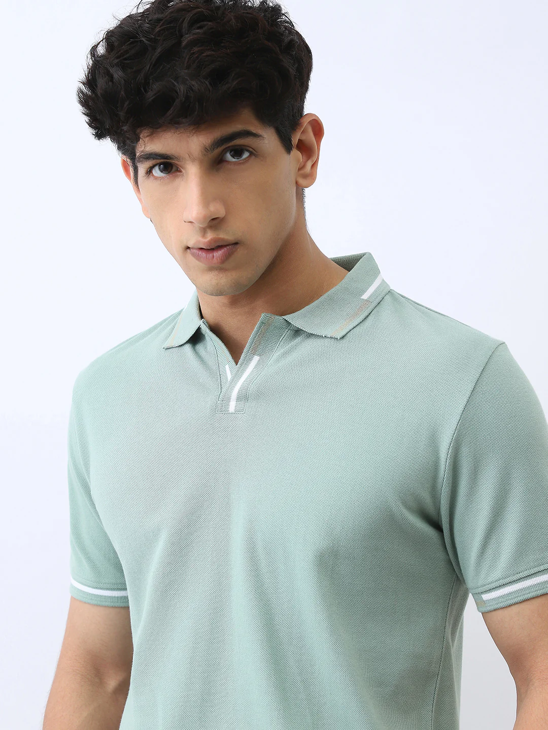 Men's Granite Green Solid Regular Fit Half Sleeve Cotton Polo T-Shirt - Image 5
