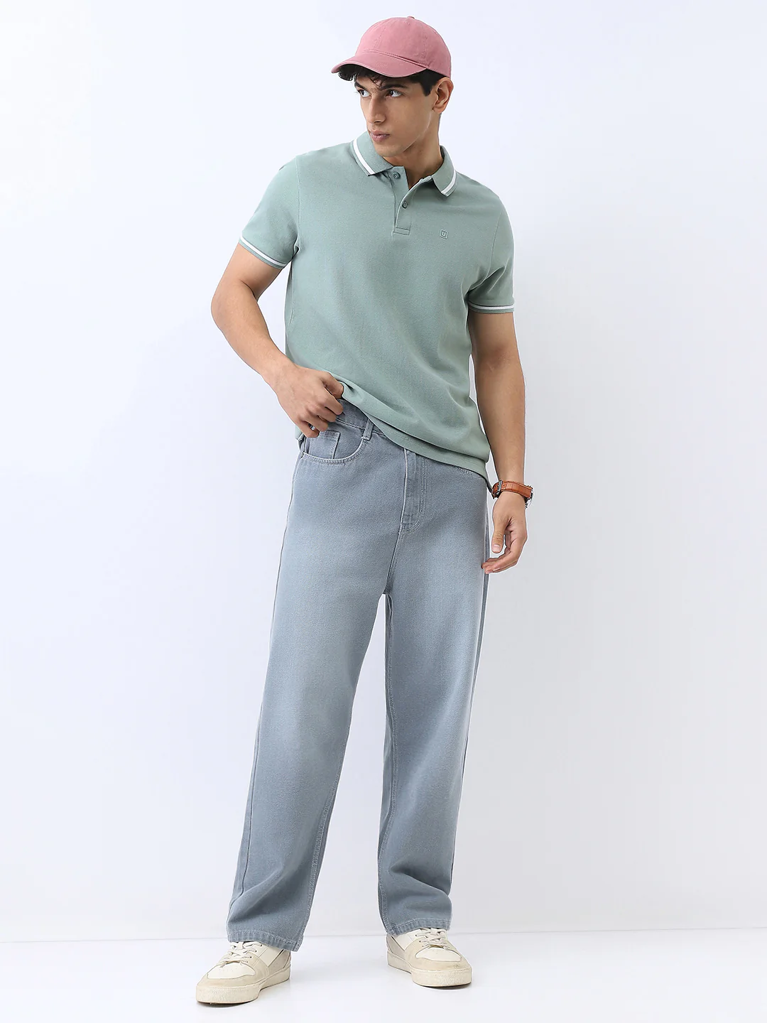 Men's Granite Green Solid Regular Fit Half Sleeve Cotton Polo T-Shirt - Image 4