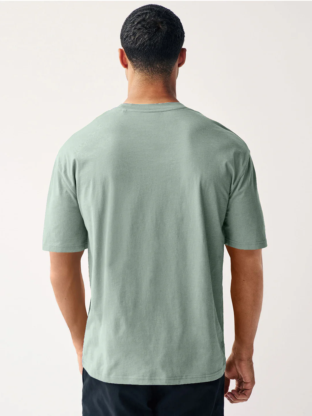 Men's Granite Green Solid Round Neck Oversized Half Sleeve Cotton T-Shirt - Image 3