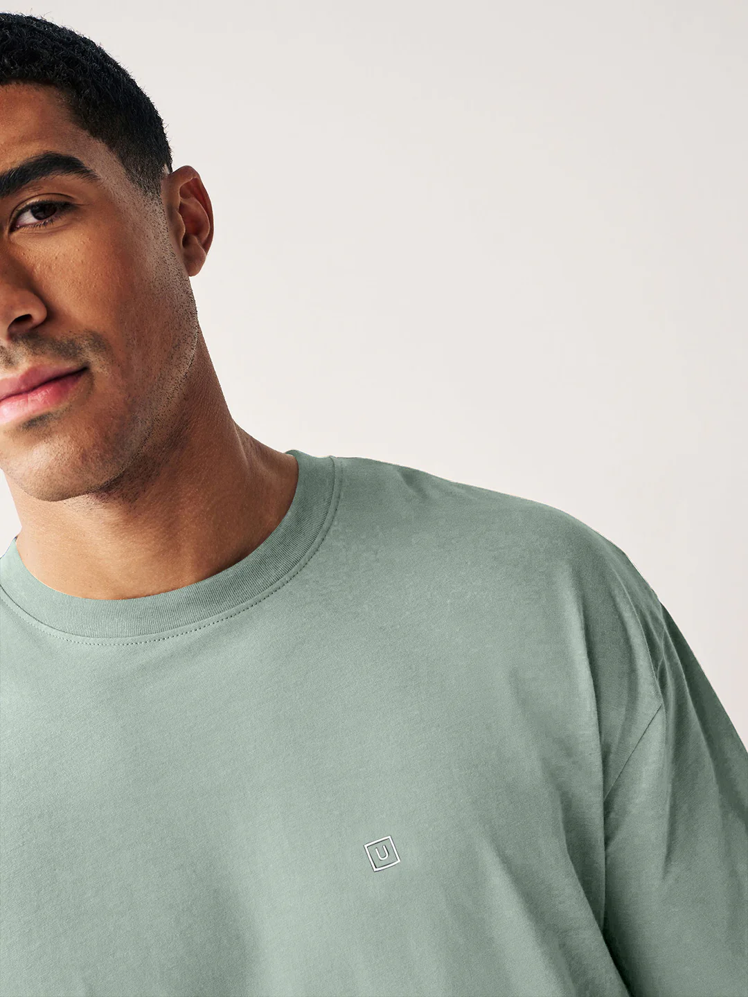 Men's Granite Green Solid Round Neck Oversized Half Sleeve Cotton T-Shirt - Image 5
