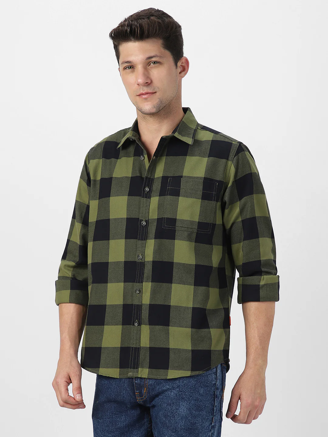 Men's Green Black Cotton Full Sleeve Regular Fit Casual Checkered Shirt - Image 2