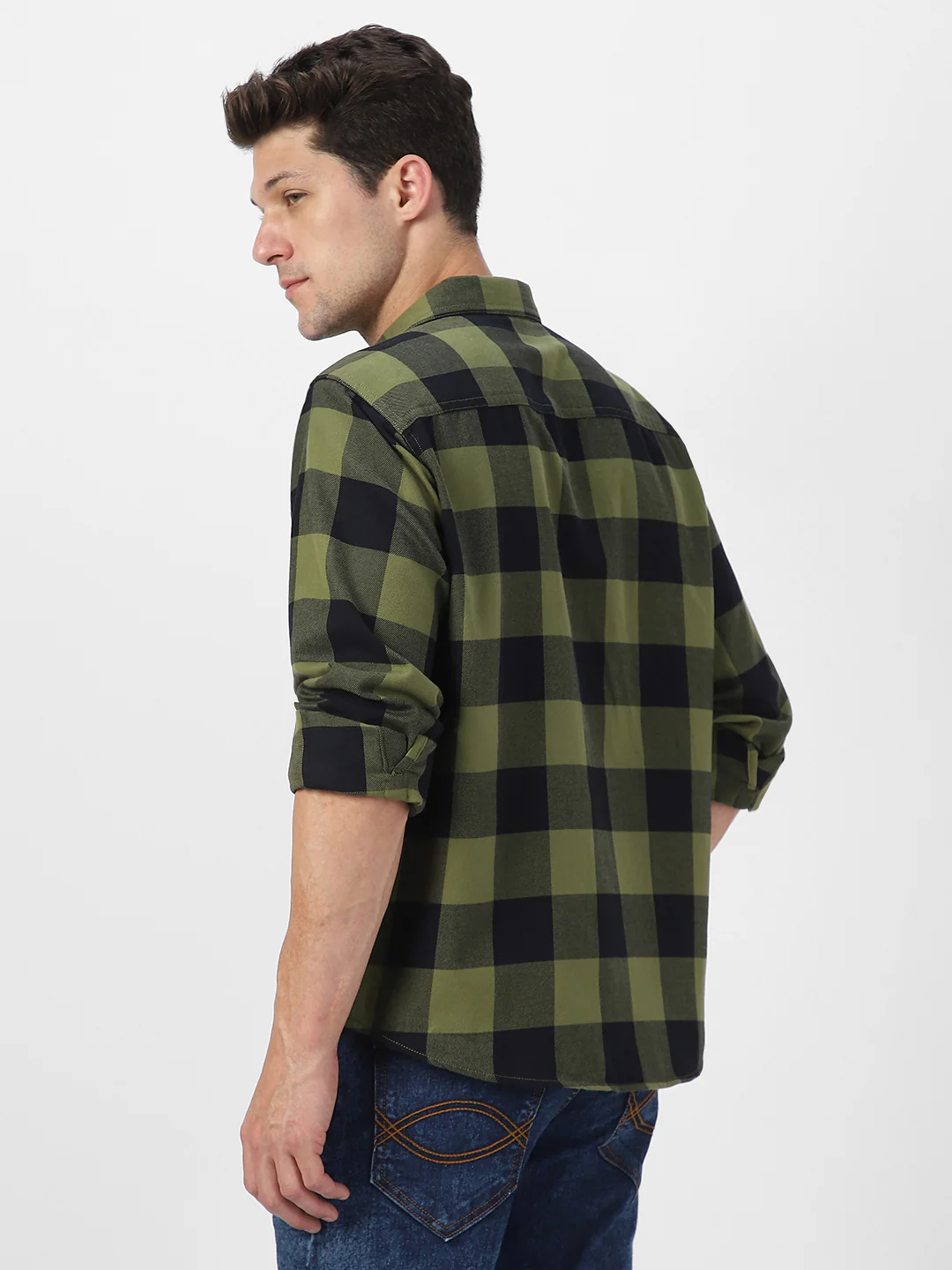 Men's Green Black Cotton Full Sleeve Regular Fit Casual Checkered Shirt - Image 3