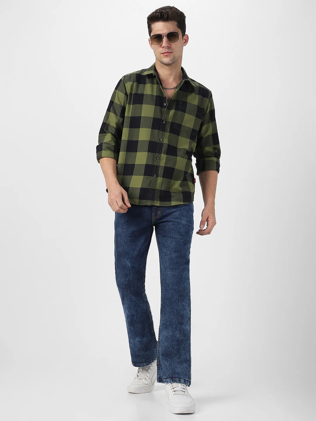 Men's Green Black Cotton Full Sleeve Regular Fit Casual Checkered Shirt - Image 4