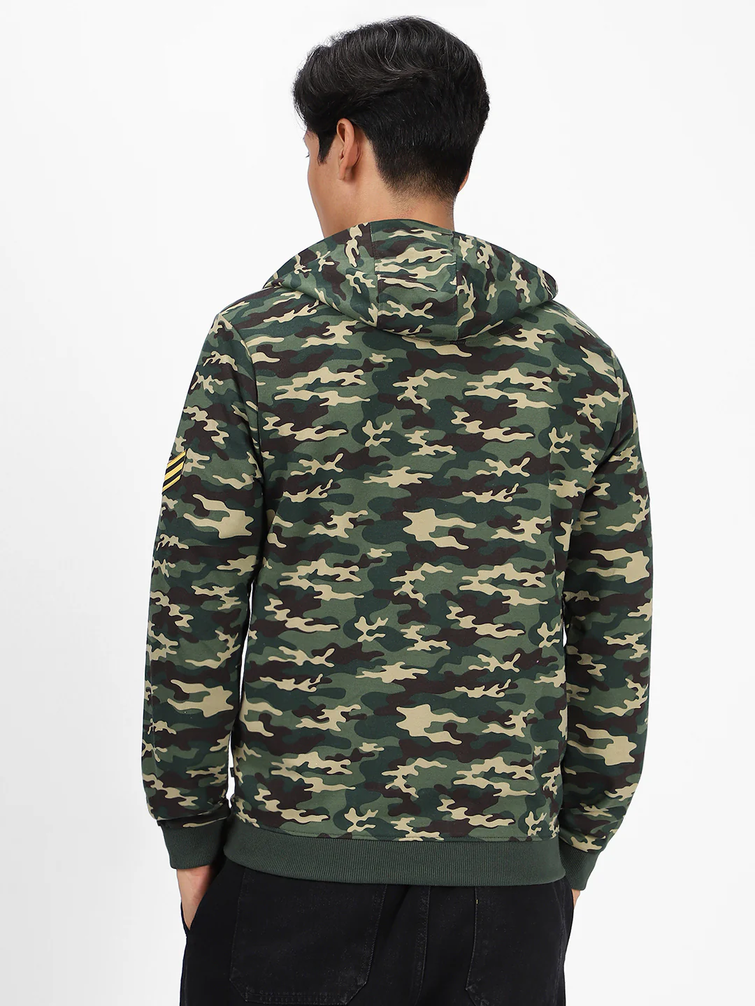 Men's Green Cotton Camouflage Printed Hooded Neck Sweatshirt - Image 3