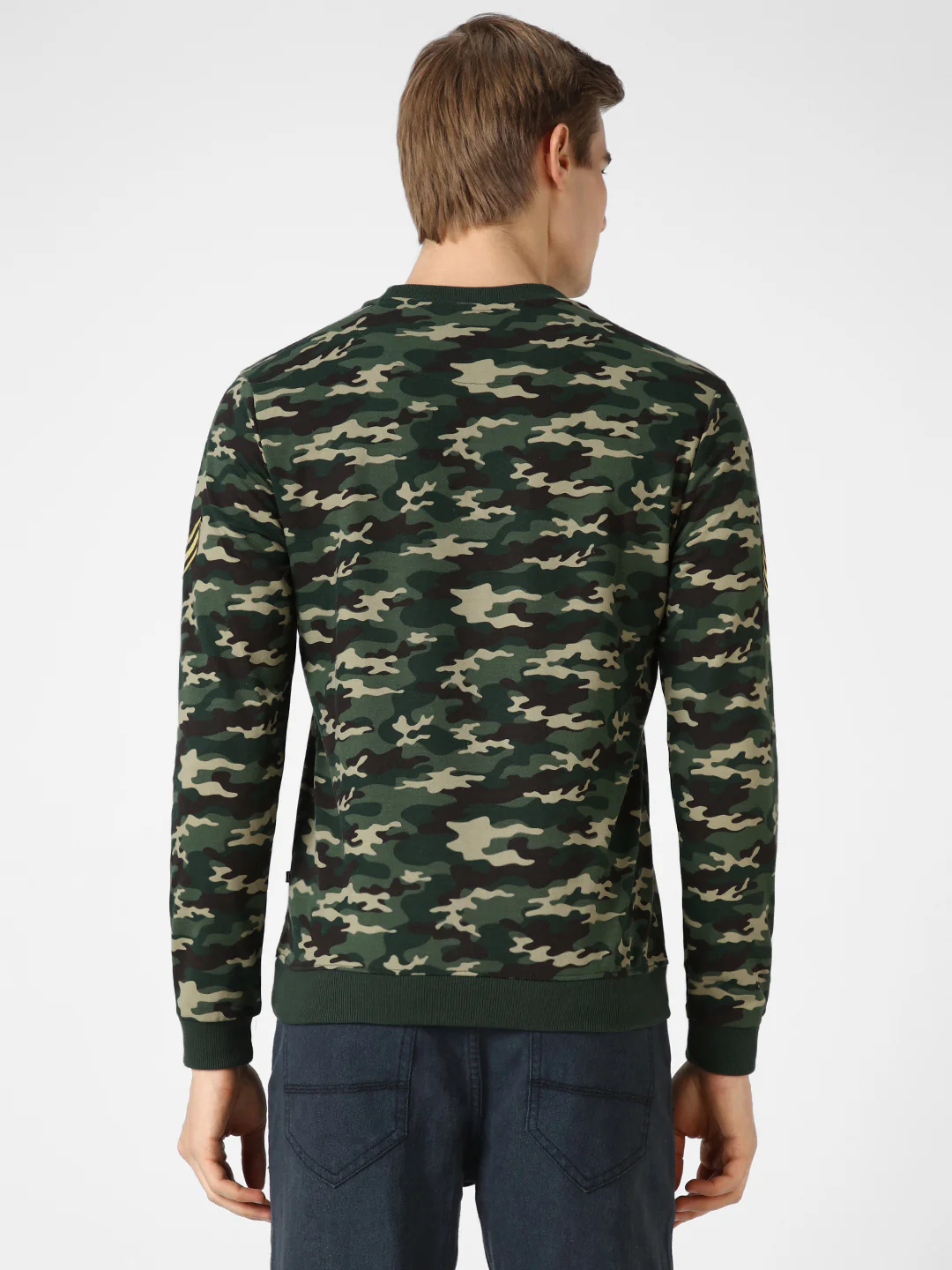 Men's Green Cotton Camouflage Printed Round Neck Sweatshirt - Image 3
