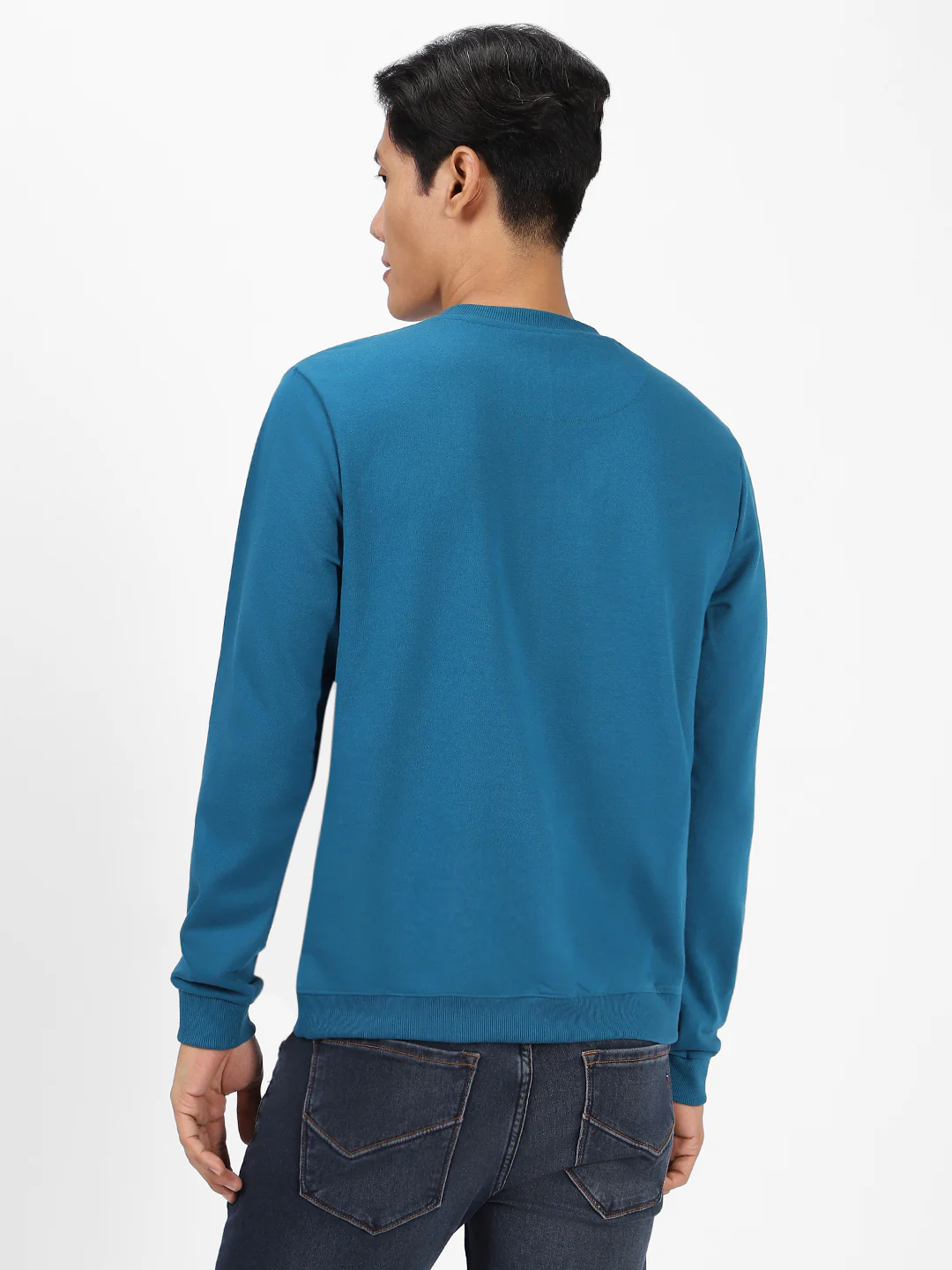 Men's Green Cotton Color Block Round Neck Sweatshirt - Image 3