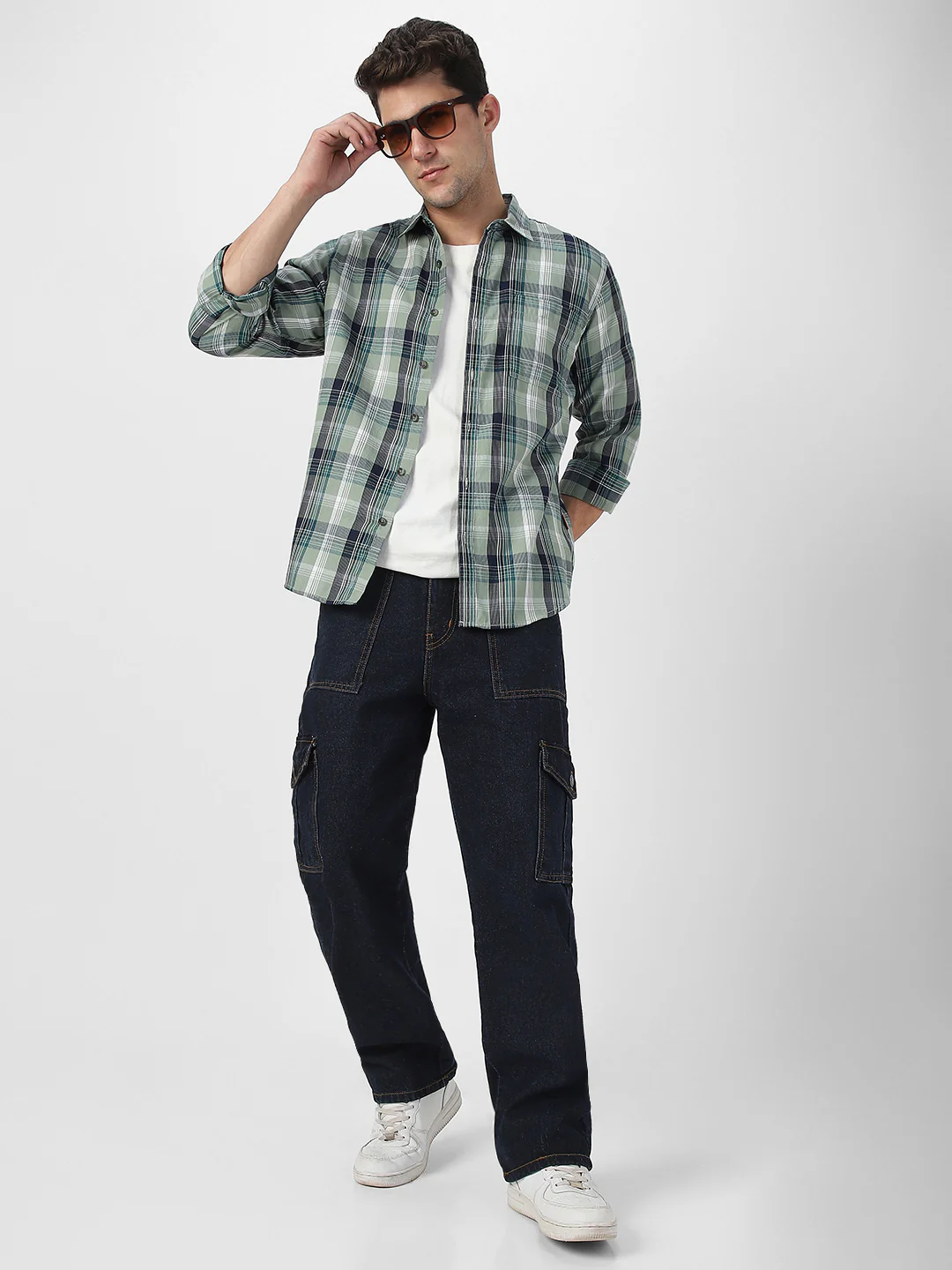 Men's Green Cotton Full Sleeve Regular Fit Casual Checkered Shirt - Image 4
