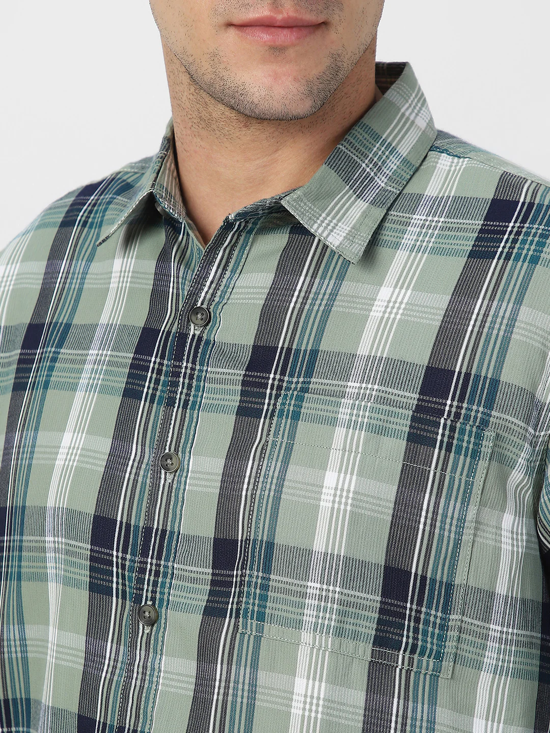 Men's Green Cotton Full Sleeve Regular Fit Casual Checkered Shirt - Image 5