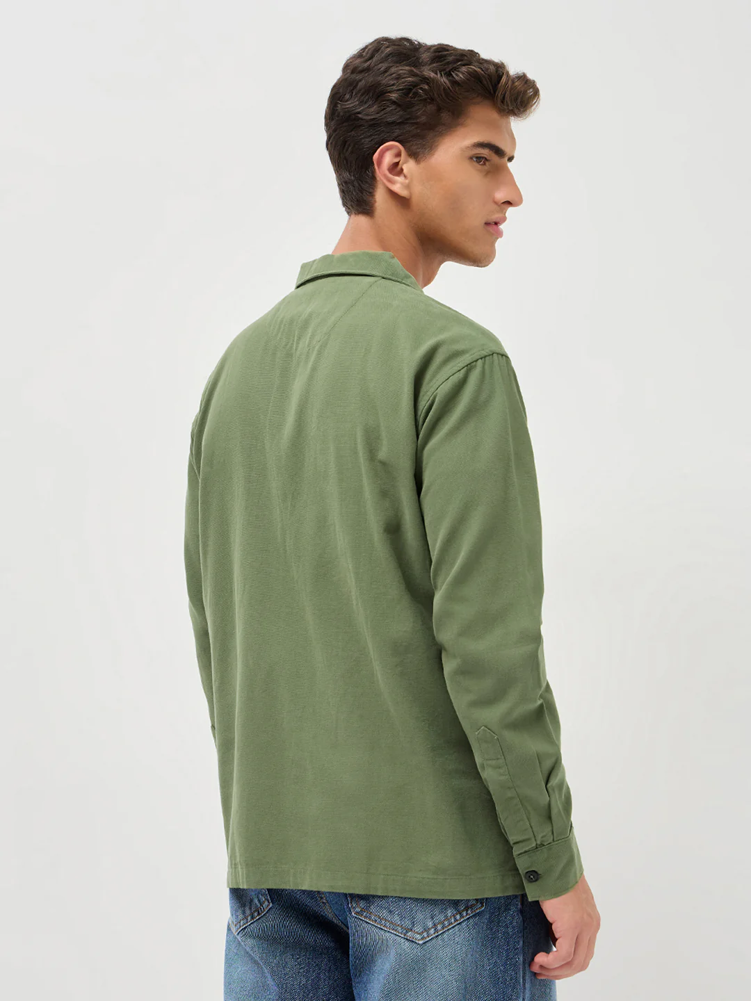 Men's Green Cotton Full Sleeve Relaxed Fit Shacket with Utility Pockets - Image 3