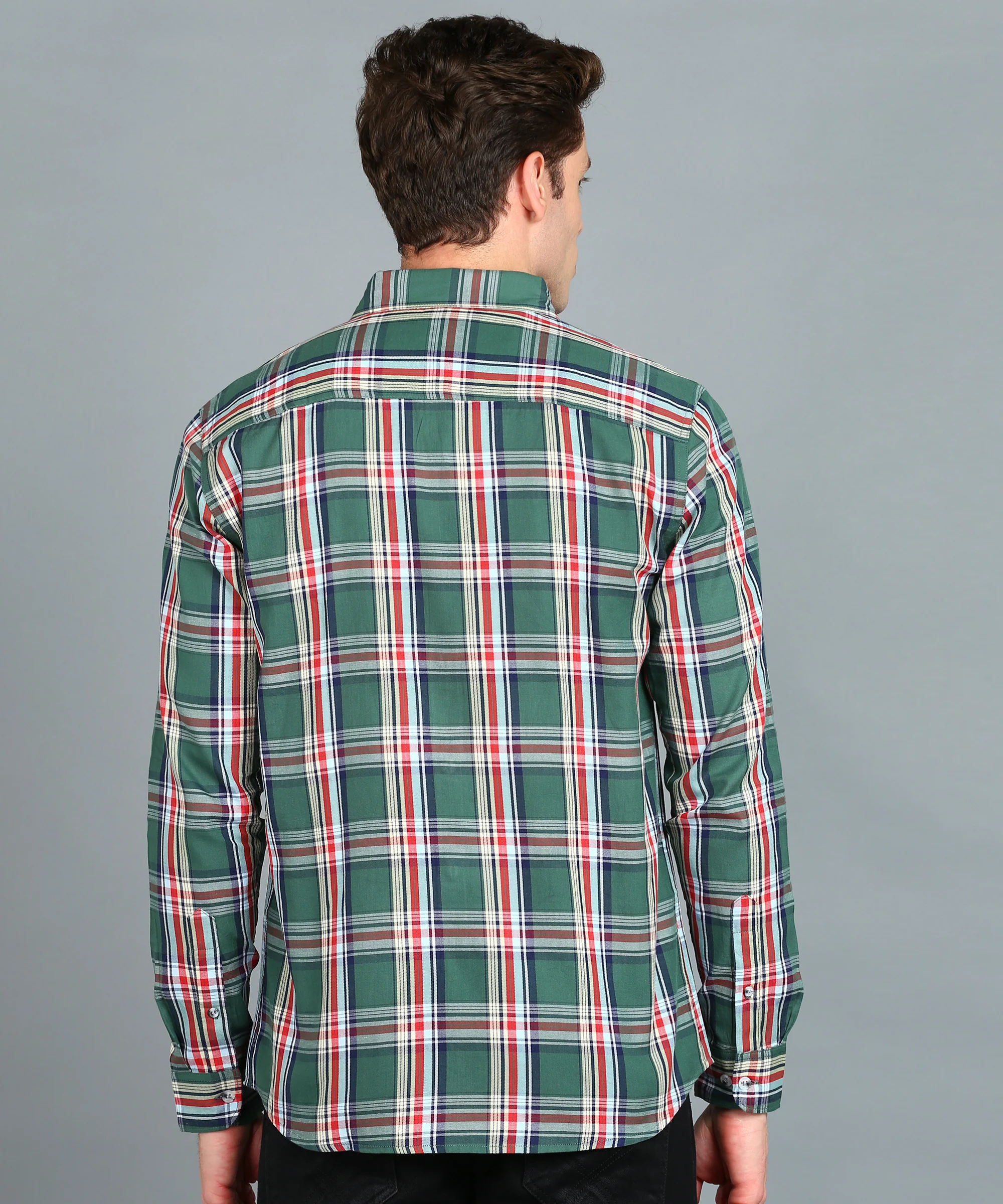 Men's Green Cotton Full Sleeve Slim Fit Casual Checkered Shirt - Image 3