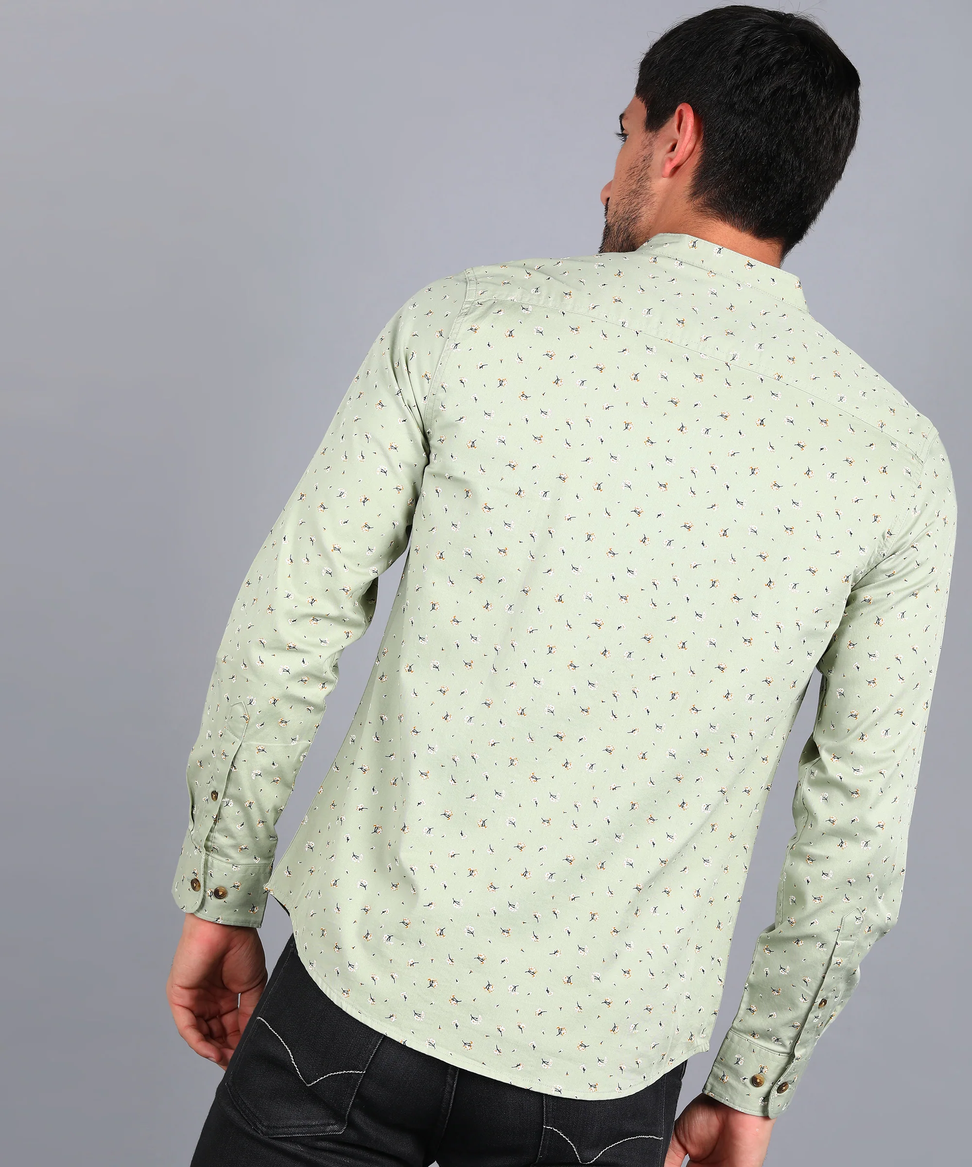 Men's Green Cotton Full Sleeve Slim Fit Casual Printed Shirt - Image 4