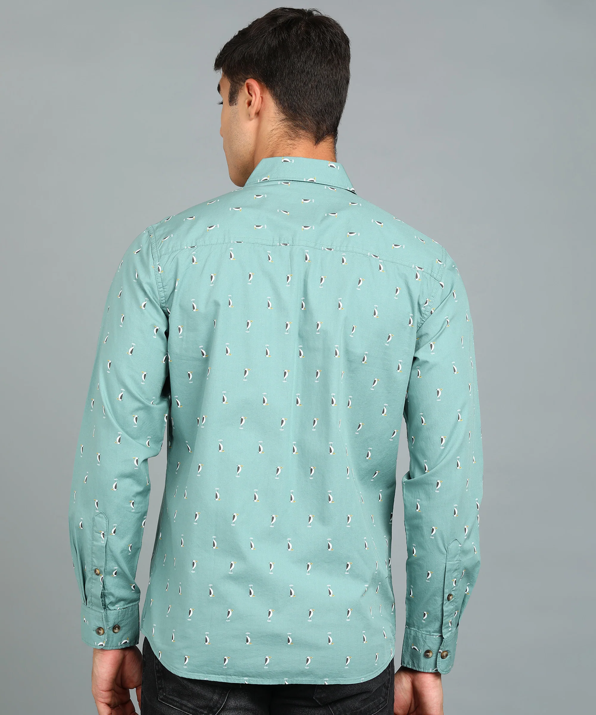 Men's Green Cotton Full Sleeve Slim Fit Casual Printed Shirt - Image 3