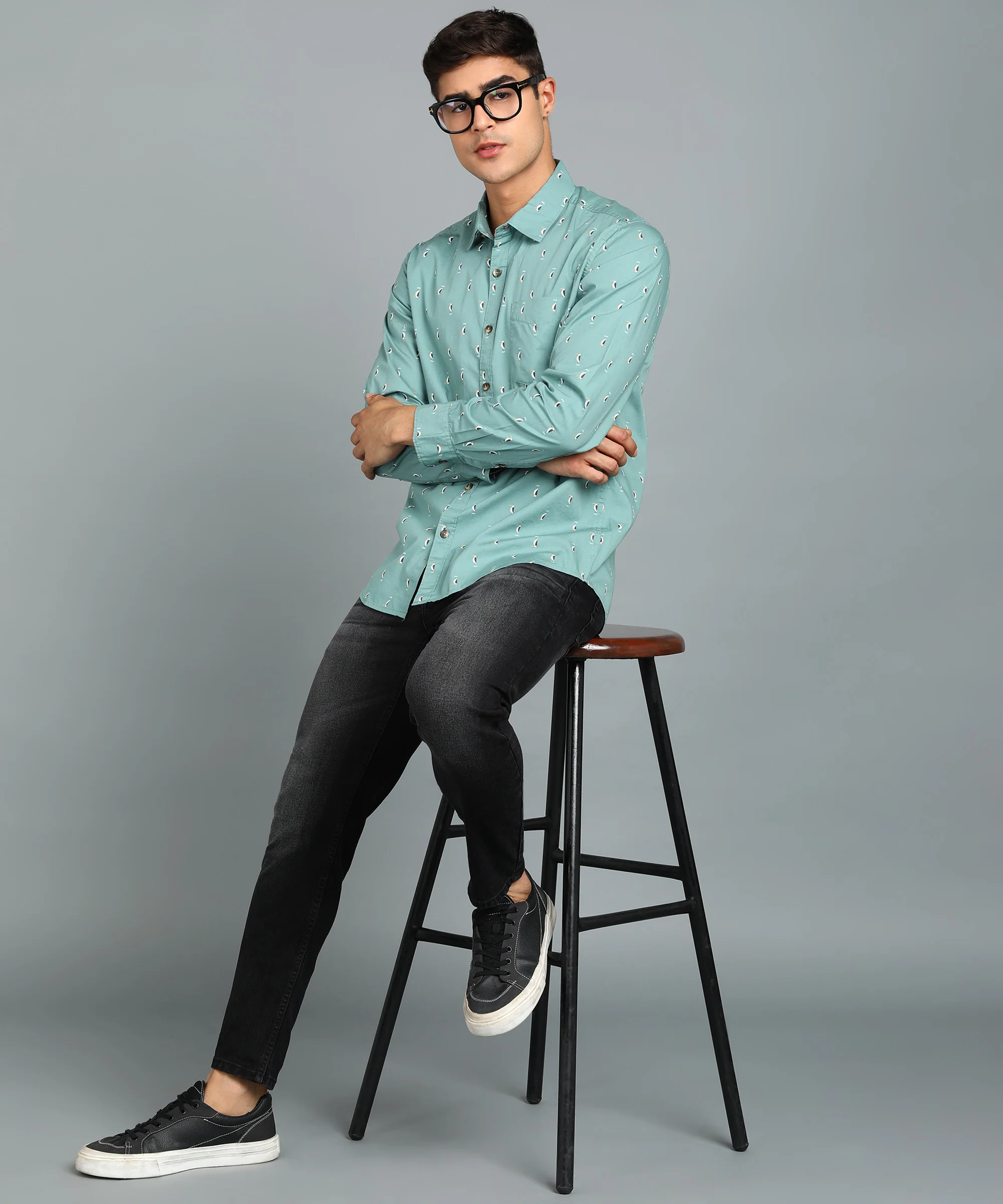 Men's Green Cotton Full Sleeve Slim Fit Casual Printed Shirt - Image 4