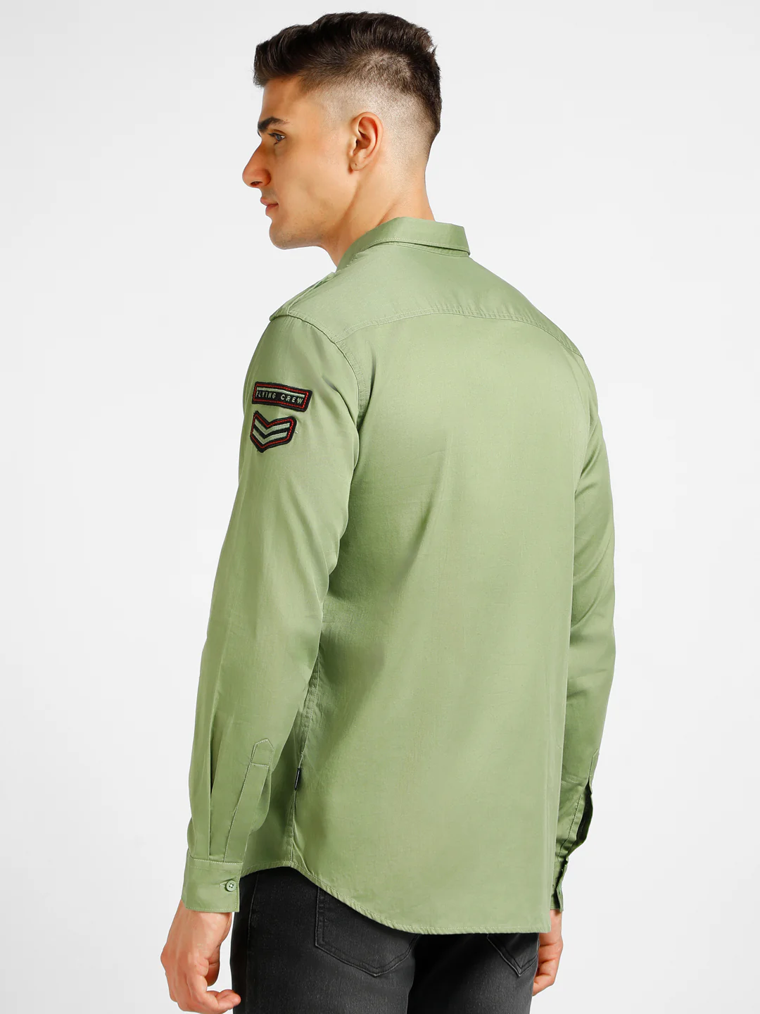 Men's Green Cotton Full Sleeve Slim Fit Casual Solid Shirt - Image 3