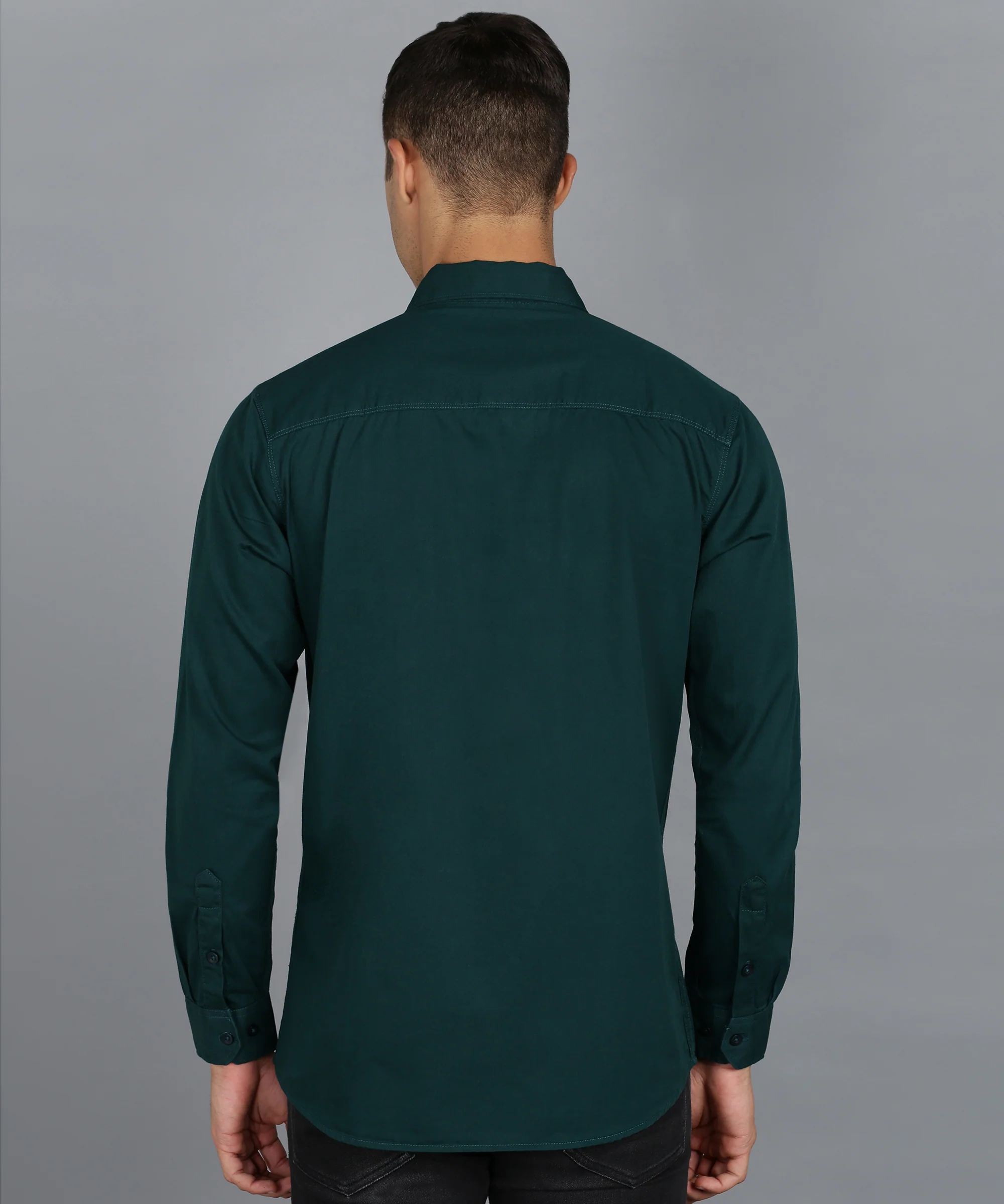 Men's Green Cotton Full Sleeve Slim Fit Casual Solid Shirt - Image 3