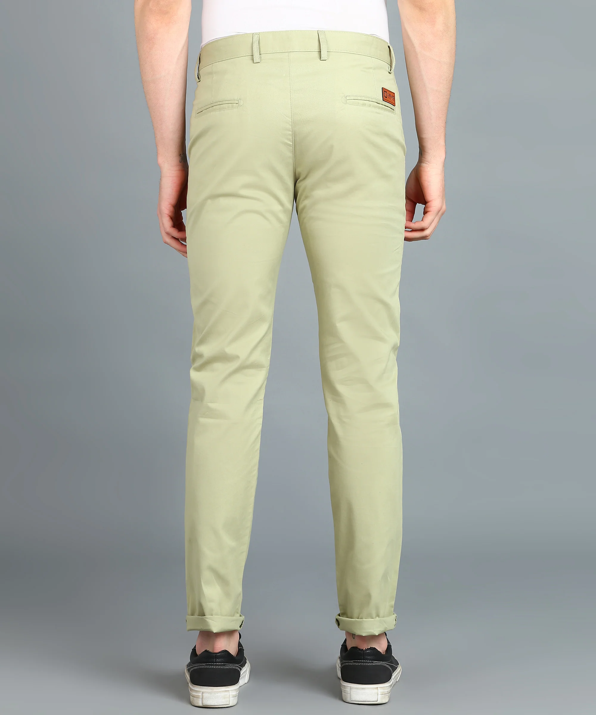 Men's Green Cotton Slim Fit Casual Chinos Trousers - Image 4